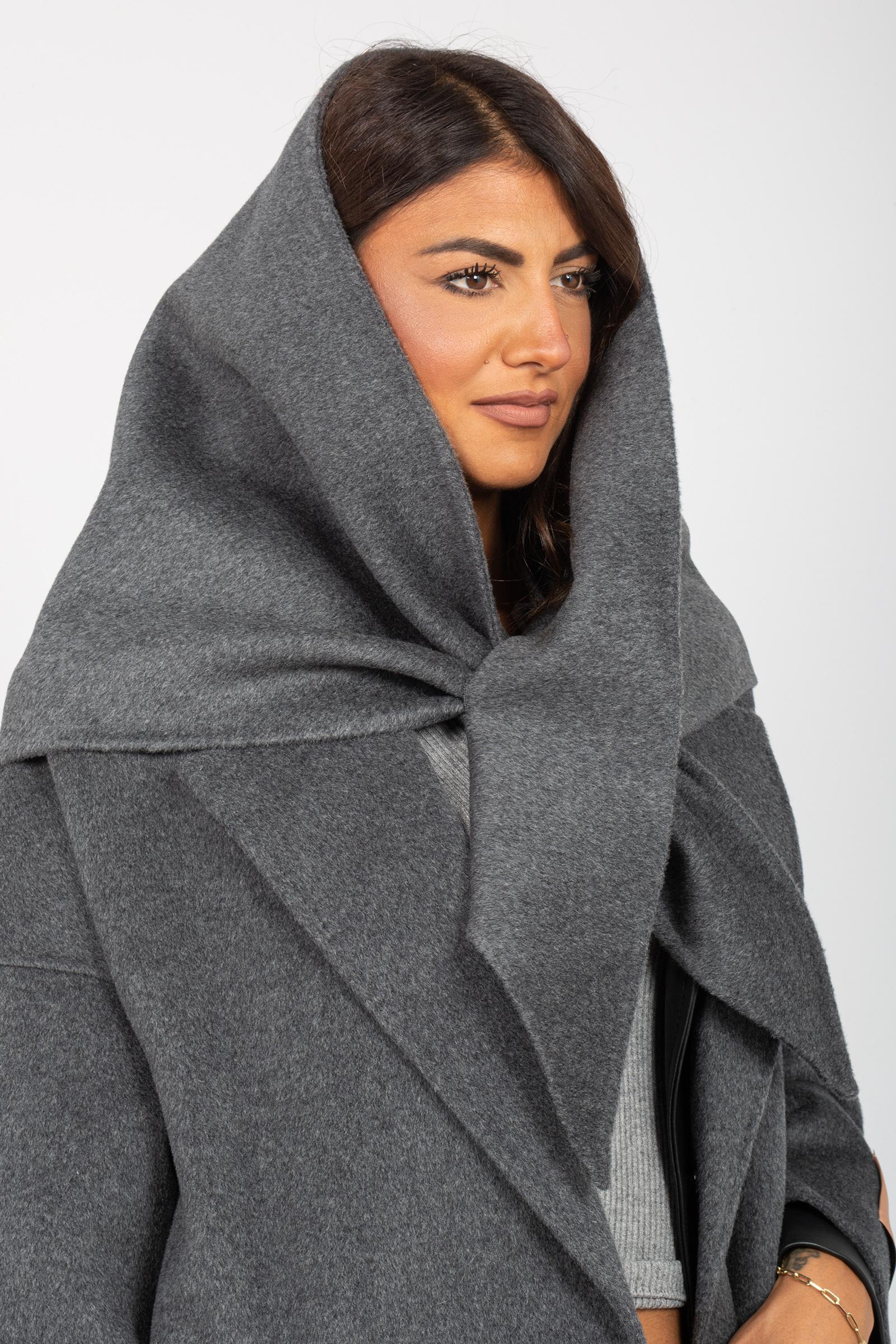 cappotto con cappuccio in panno di lana M1F0001 GRIGIO SOLOTRE 
