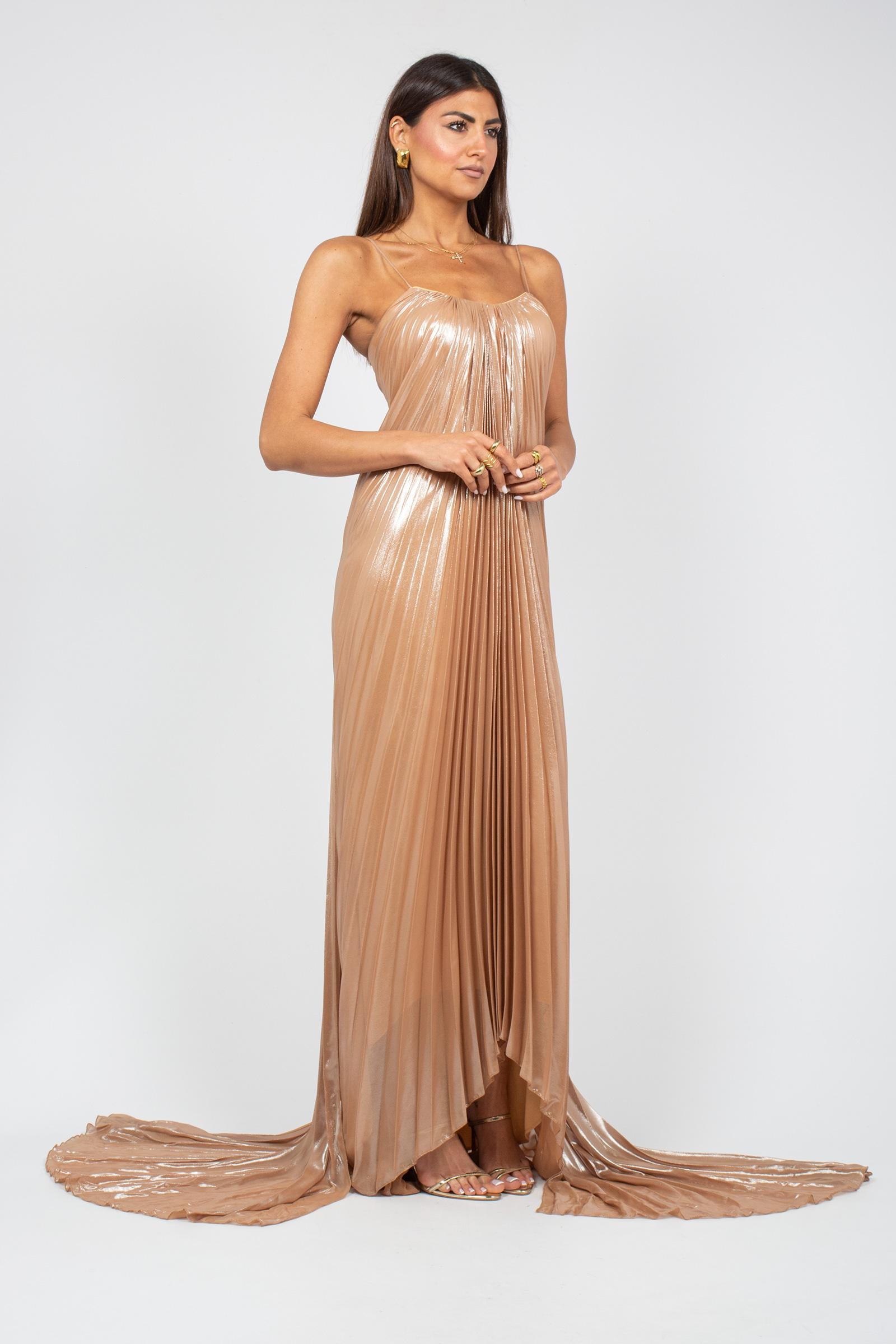abito lungo plisse metal 22615 BEIGE OLISHA 