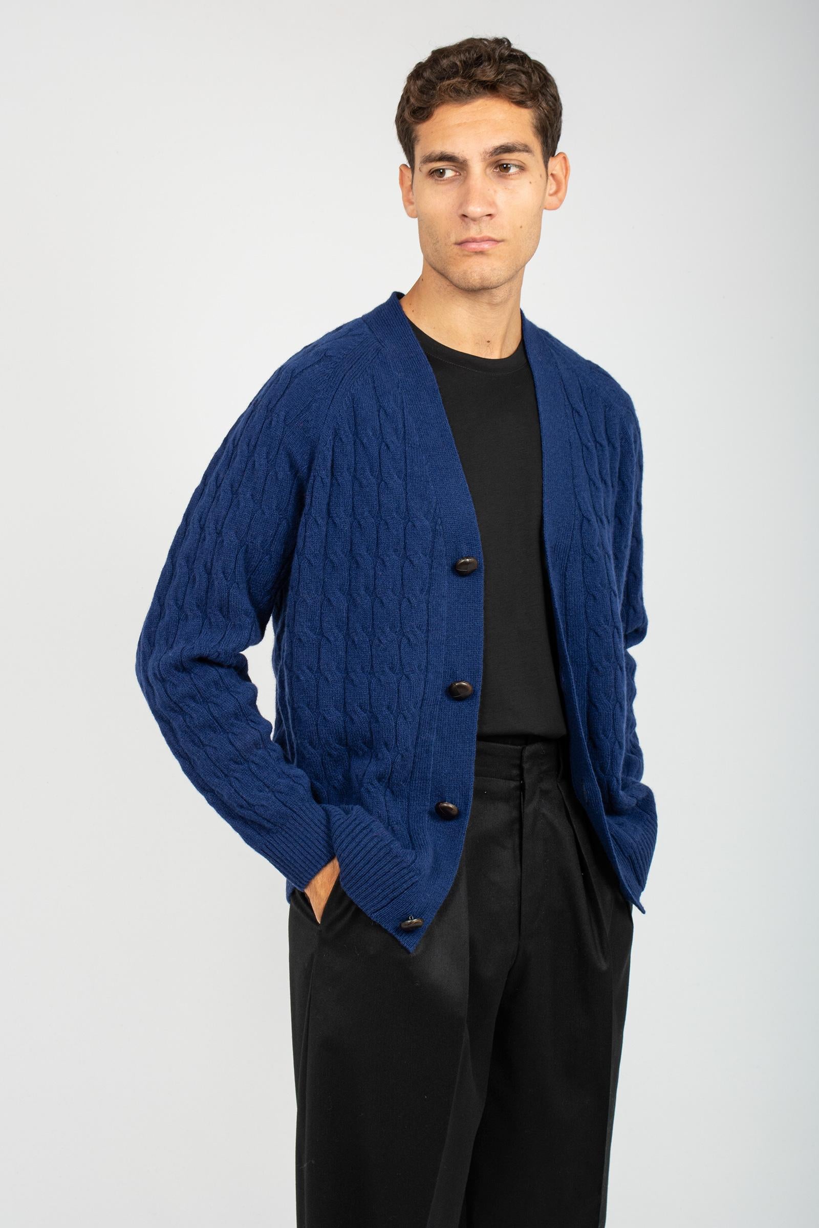 cardigan a trecce in lana B9F0106 MARINA AMARANTO 