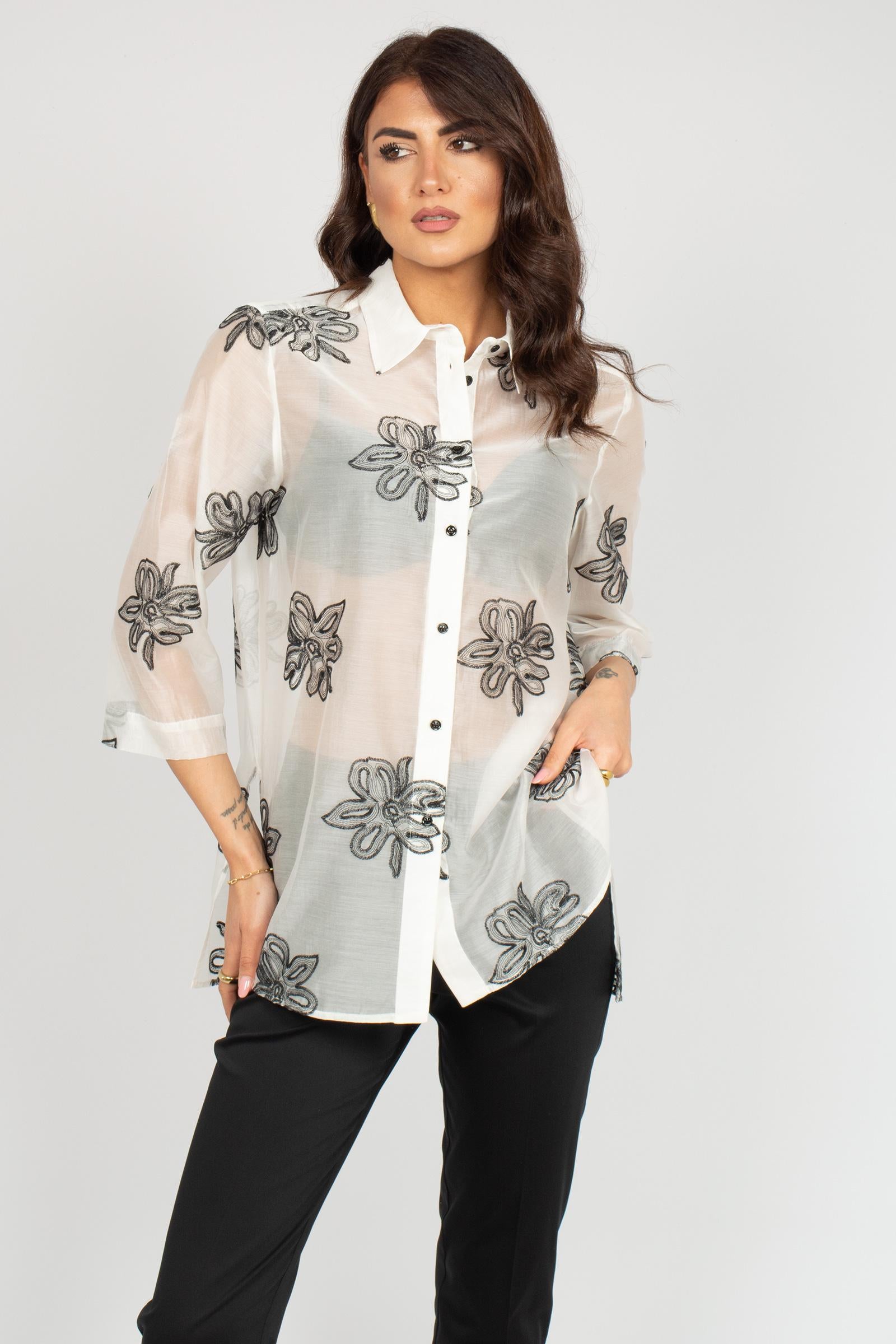 camicia oversize in cotone ricamato 5002R003088N 01 DIANA GALLESI 