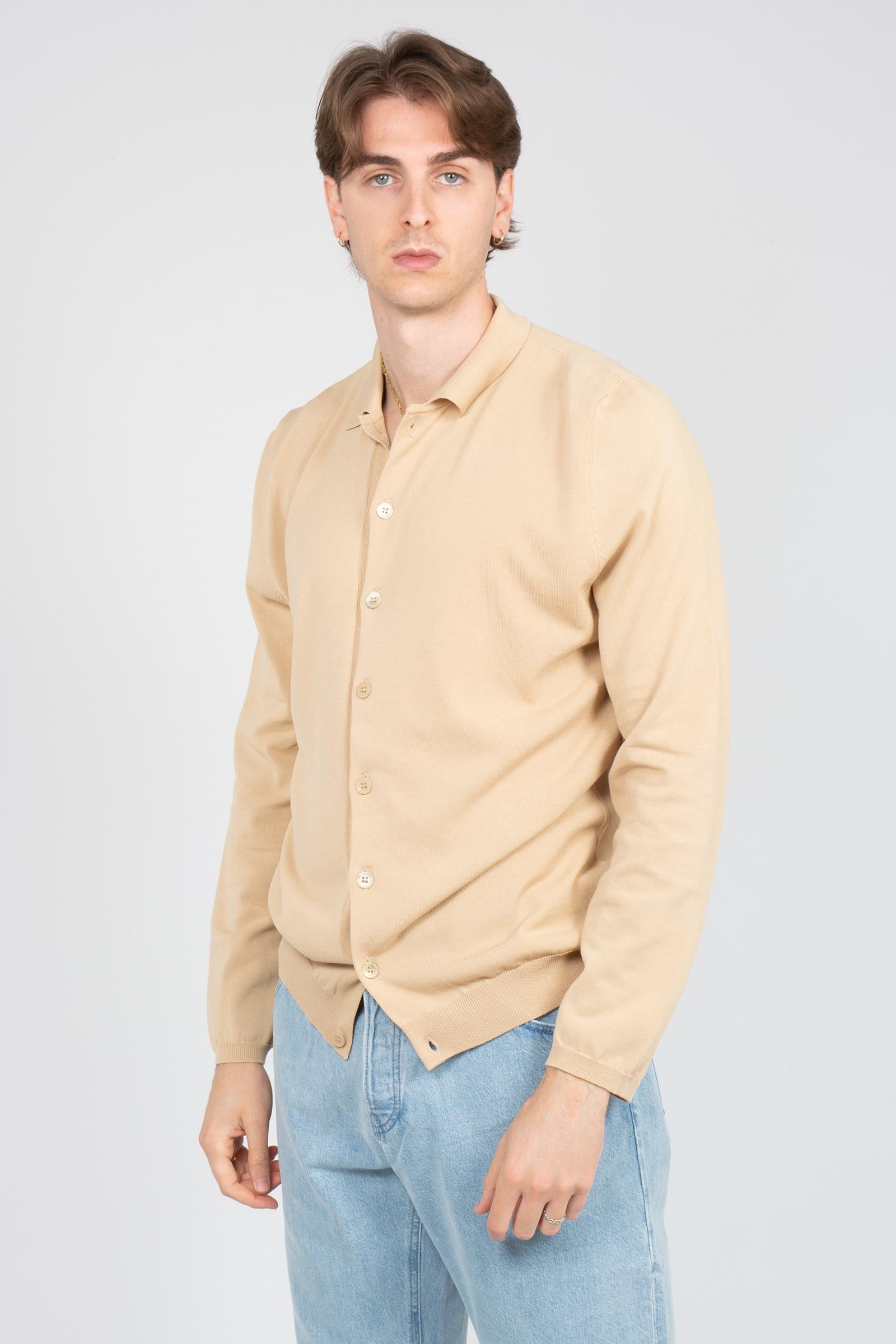 camicia in filo di cotone B9AB0052 BEIGE AMARANTO 