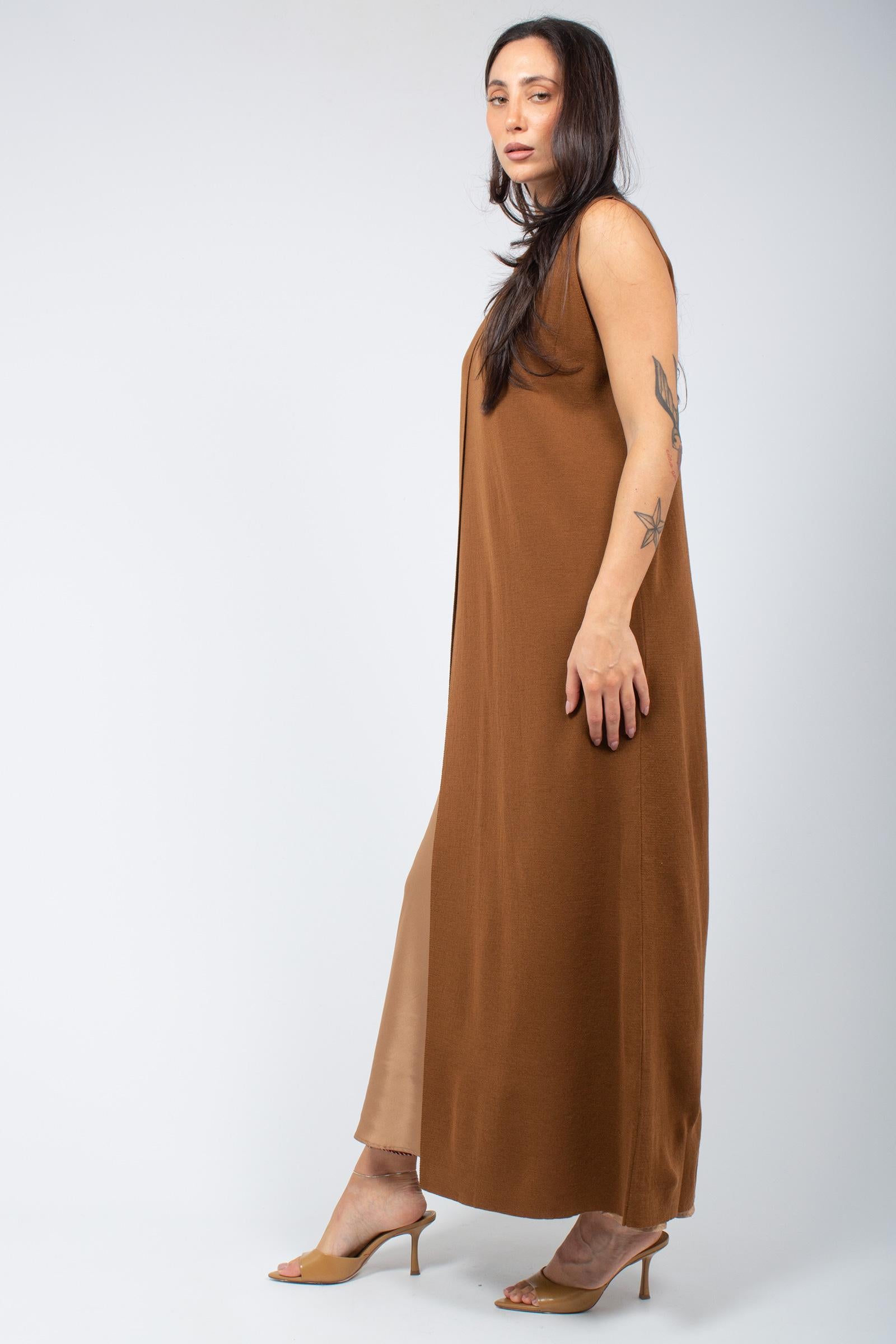 abito lungo con spacco in lana merinos 253F03233 07 ROBERTO COLLINA 