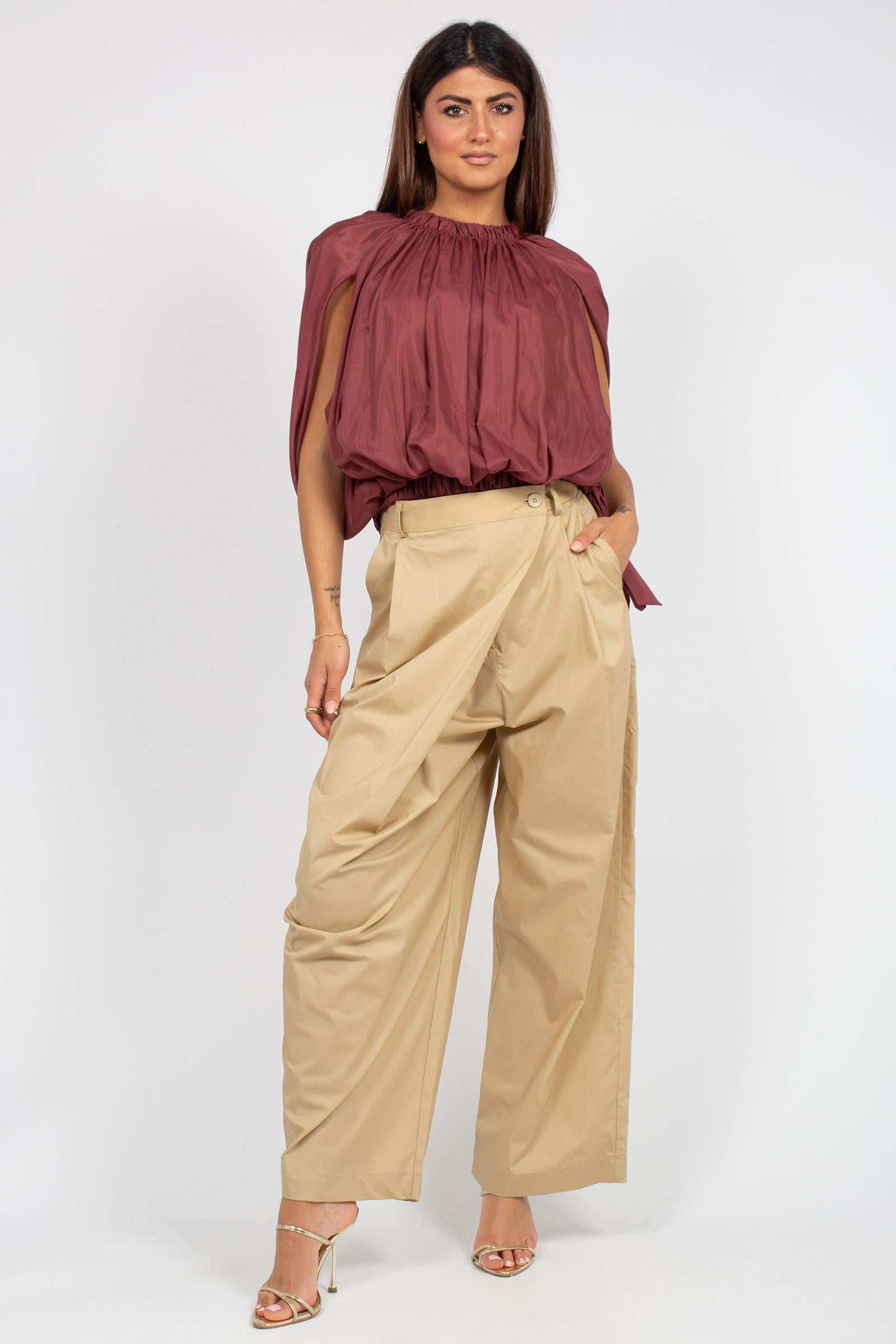 pantalone con pannello in cotone M1AB0013 BEIGE SOLOTRE 
