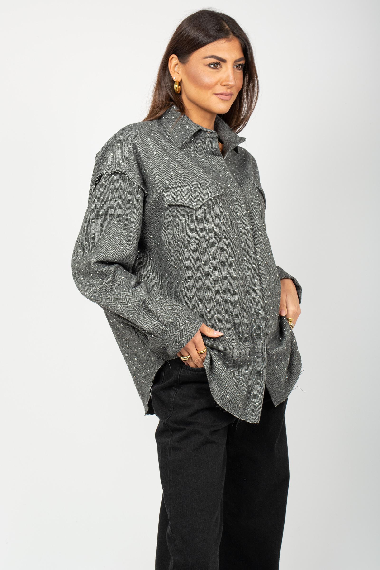 camicia herringbone con borchie F5PKWOSI136 200 A PAPER KID 