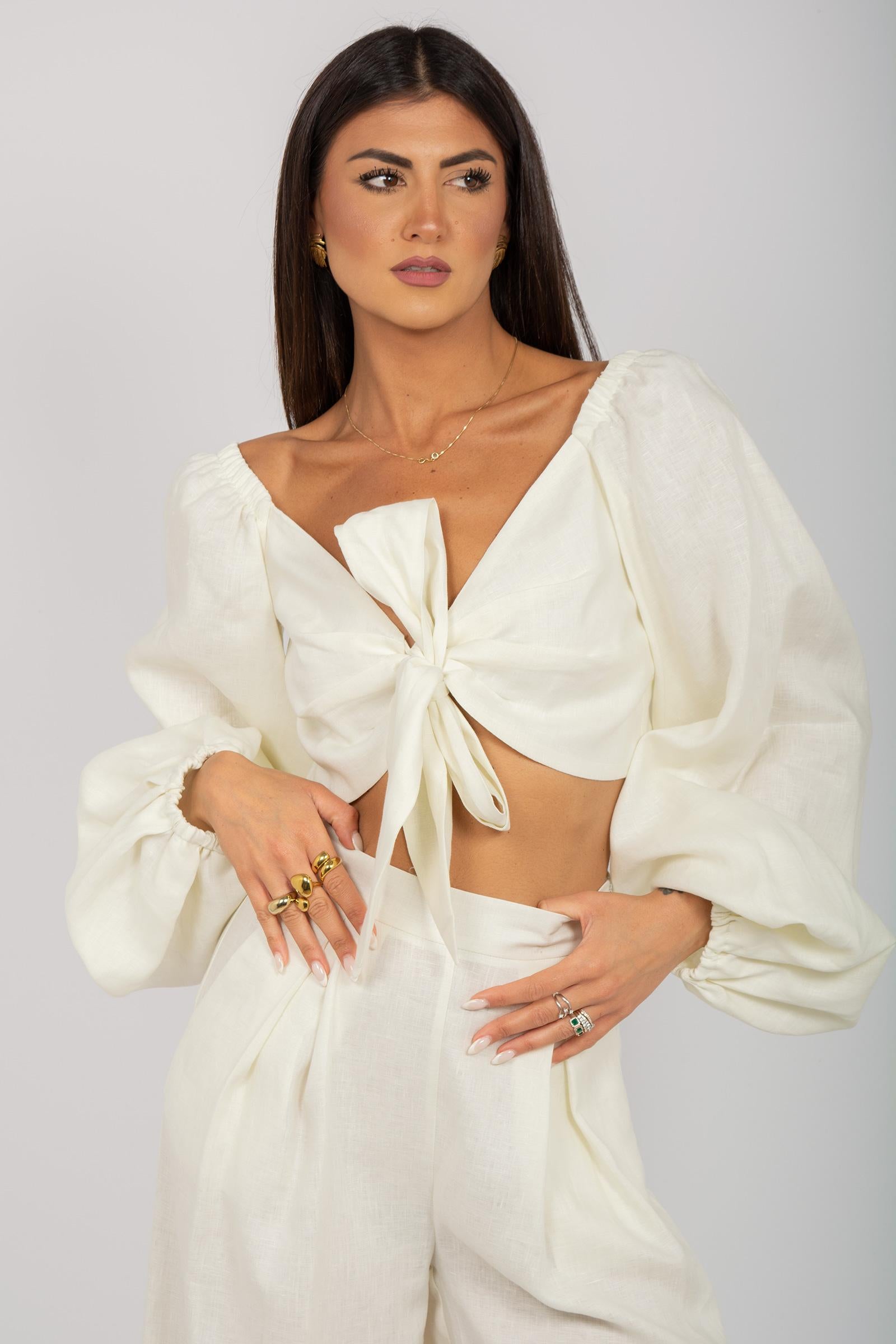 camicia cropped in lino CA578ART14166 AVORIO ACTUALEE 