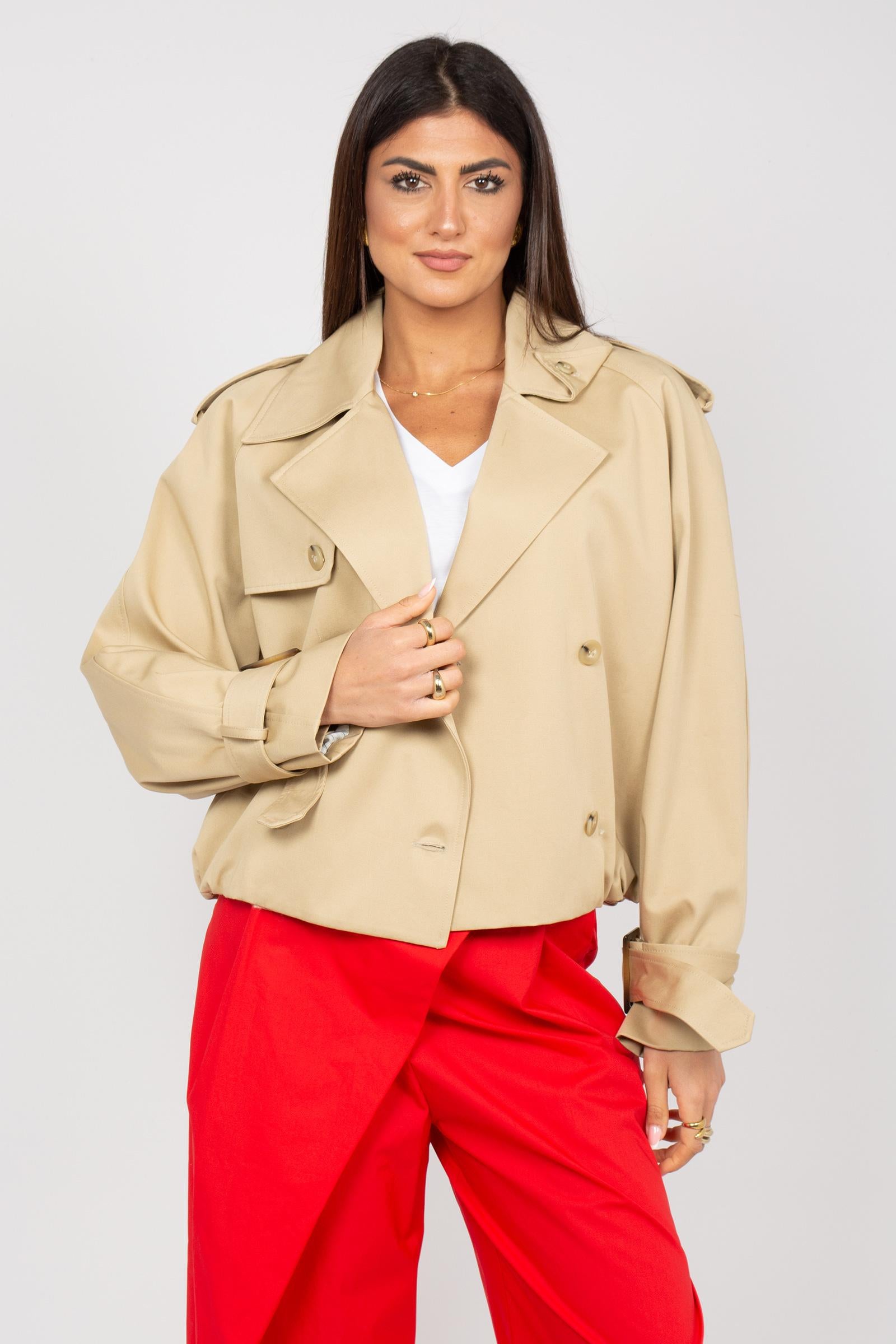 trench corto in cotone M1AB0021 BEIGE SOLOTRE 