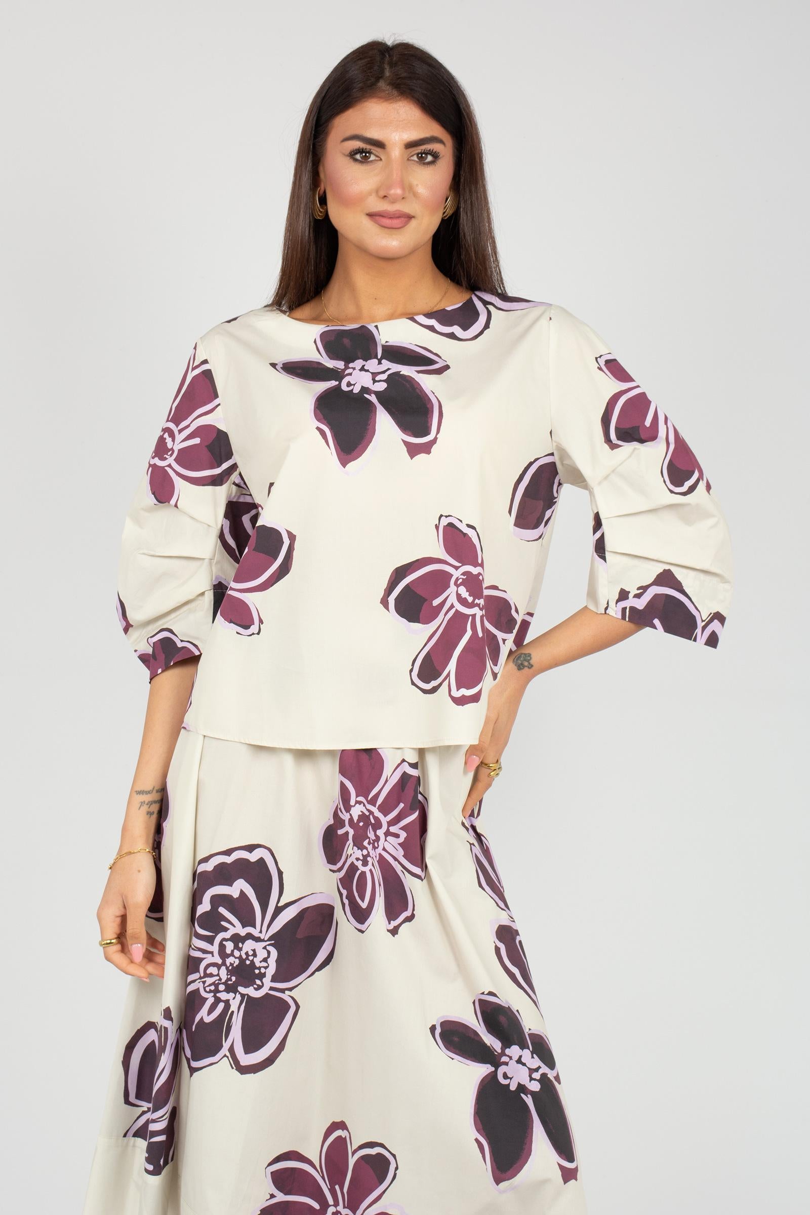 blusa in cotone stampato S7400T9590 433 ROSSO 35 