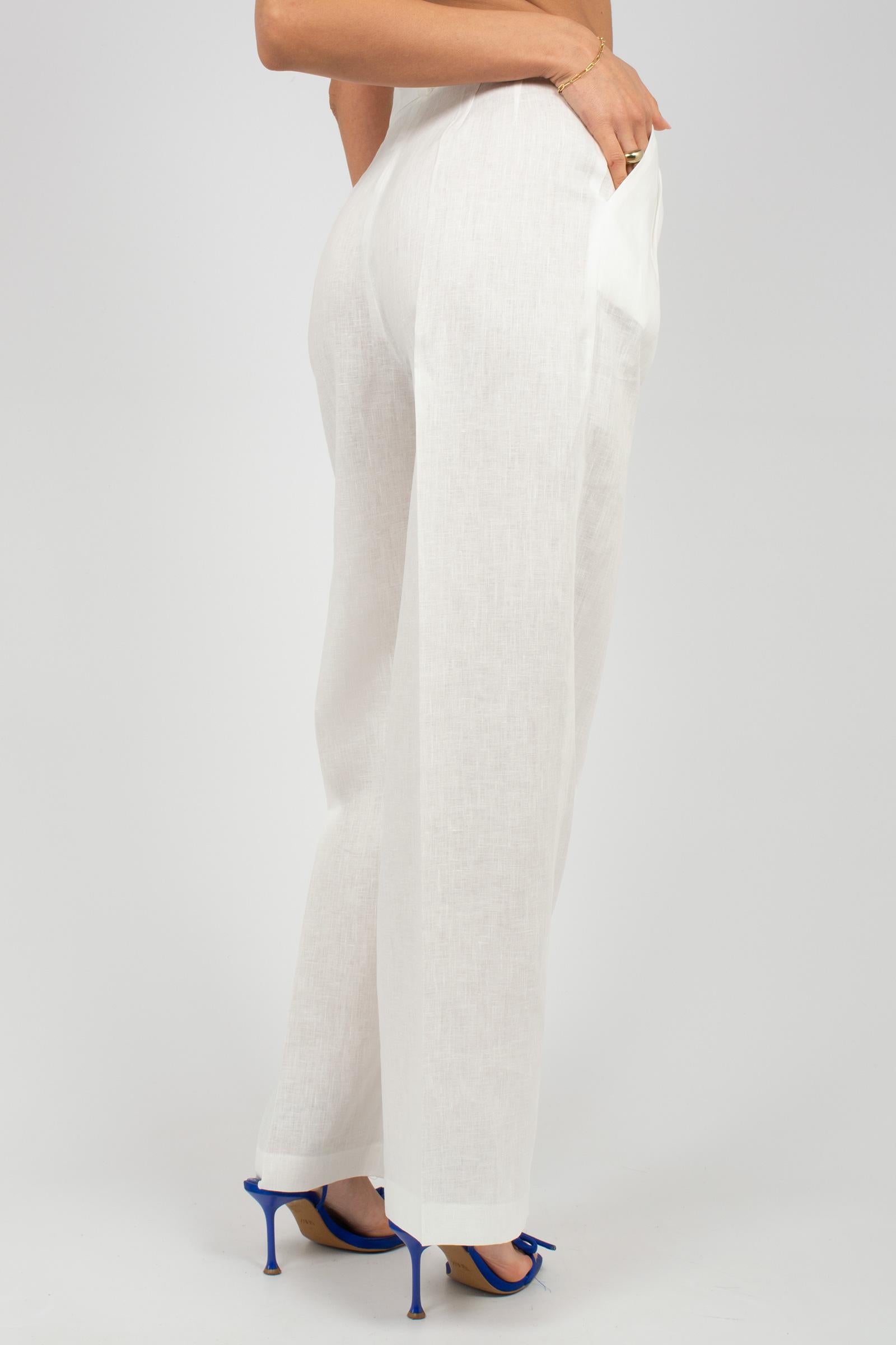 pantalone wide leg in lino PA3032ARTPT02712 WHITE ACTUALEE 