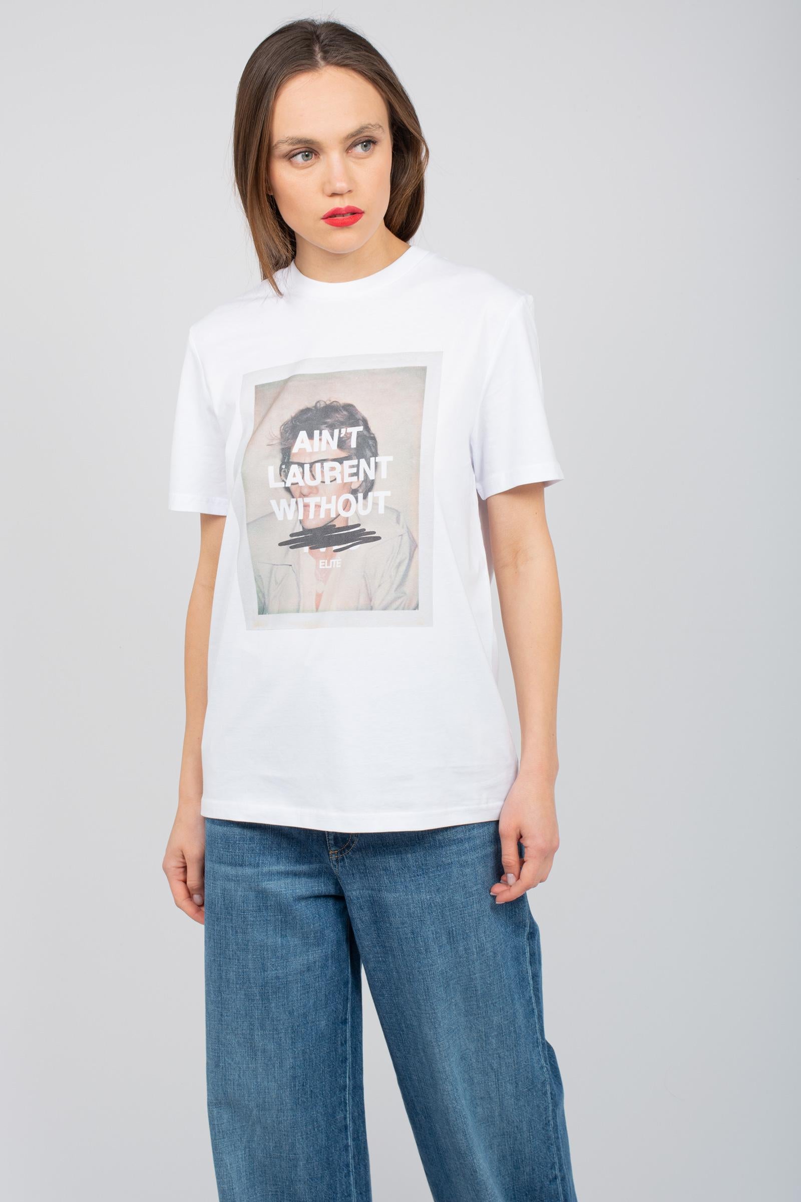 t-shirt in cotone con stampa saint laurent UTEE809LAUR WHT ELITE 