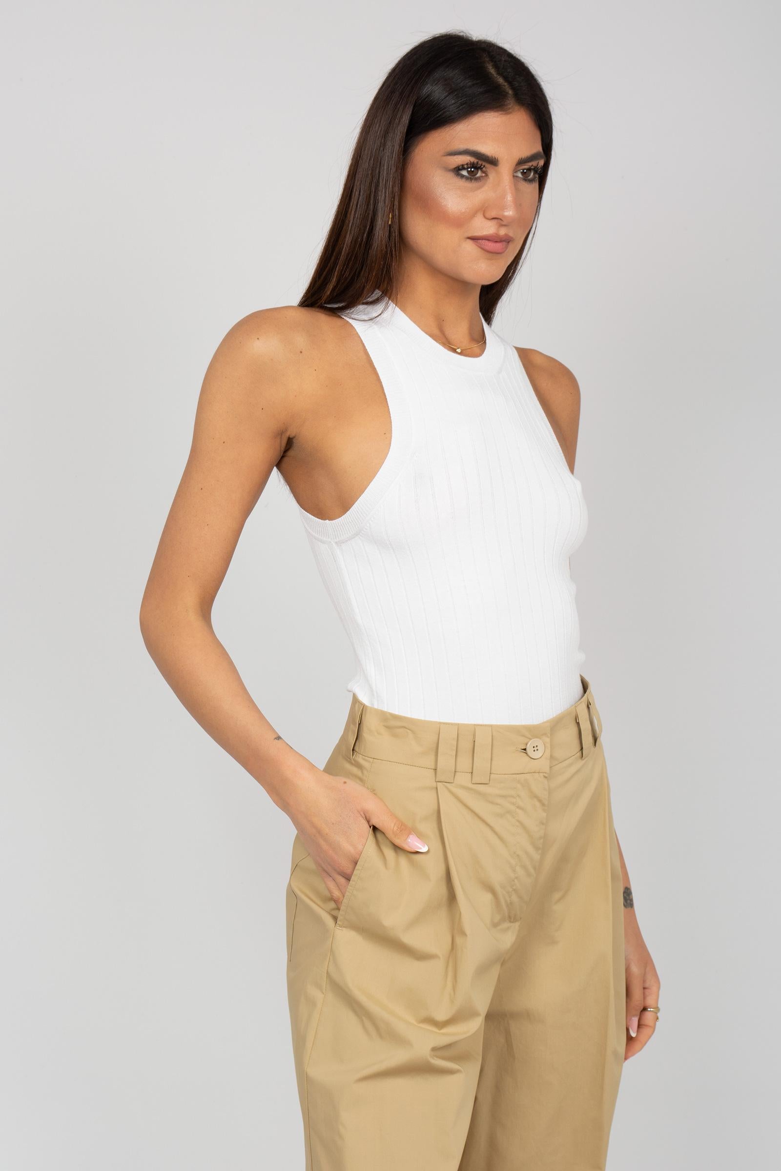 top a coste in viscosa M3AB0006 BIANCO SOLOTRE 