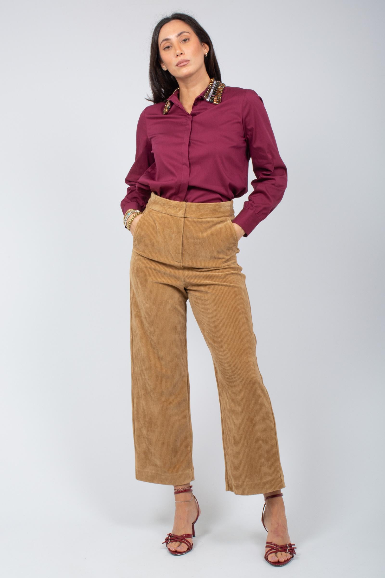 camicia a righe con ricami JM556415212 33B10 MALIPARMI 