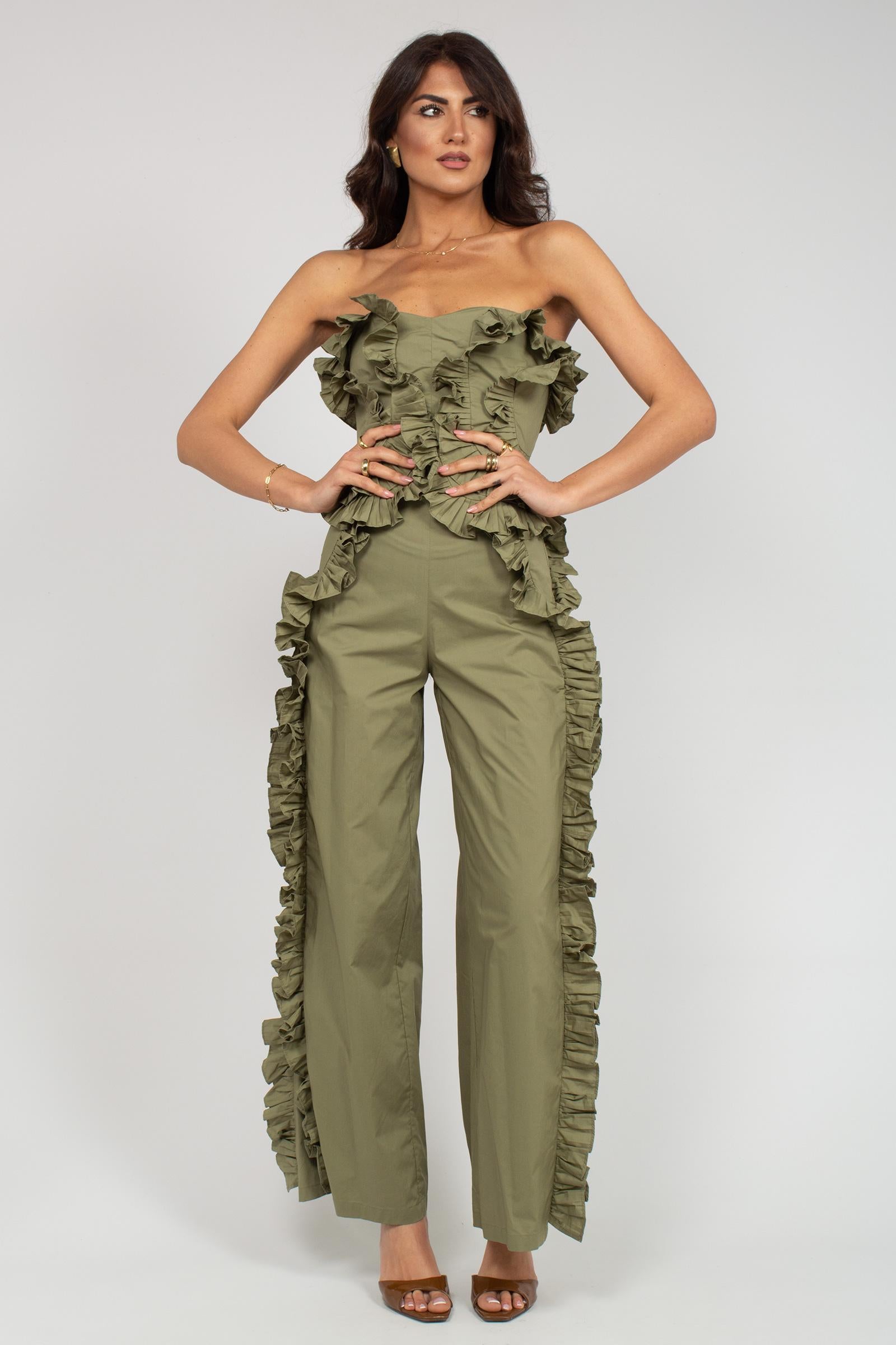 pantalone in popeline con rouche S26PL05 GN22 WEILI ZHENG 