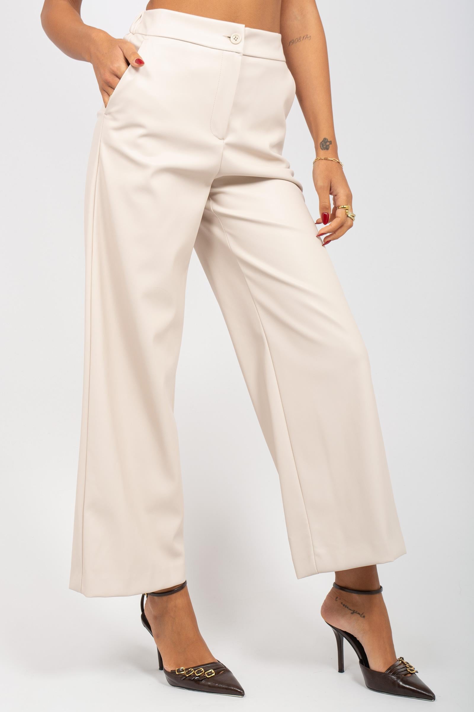 pantalone in ecopelle P821PELLE BIANCO SANGERMANO 