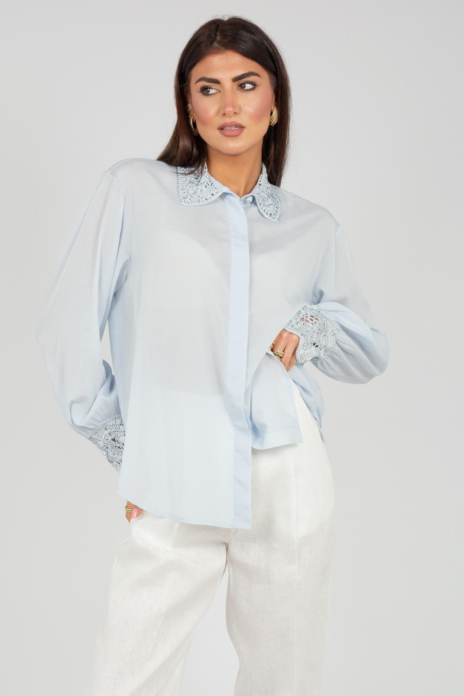 camicia in cotone e viscosa con macrame CA149650220722 700 SEVENTY 