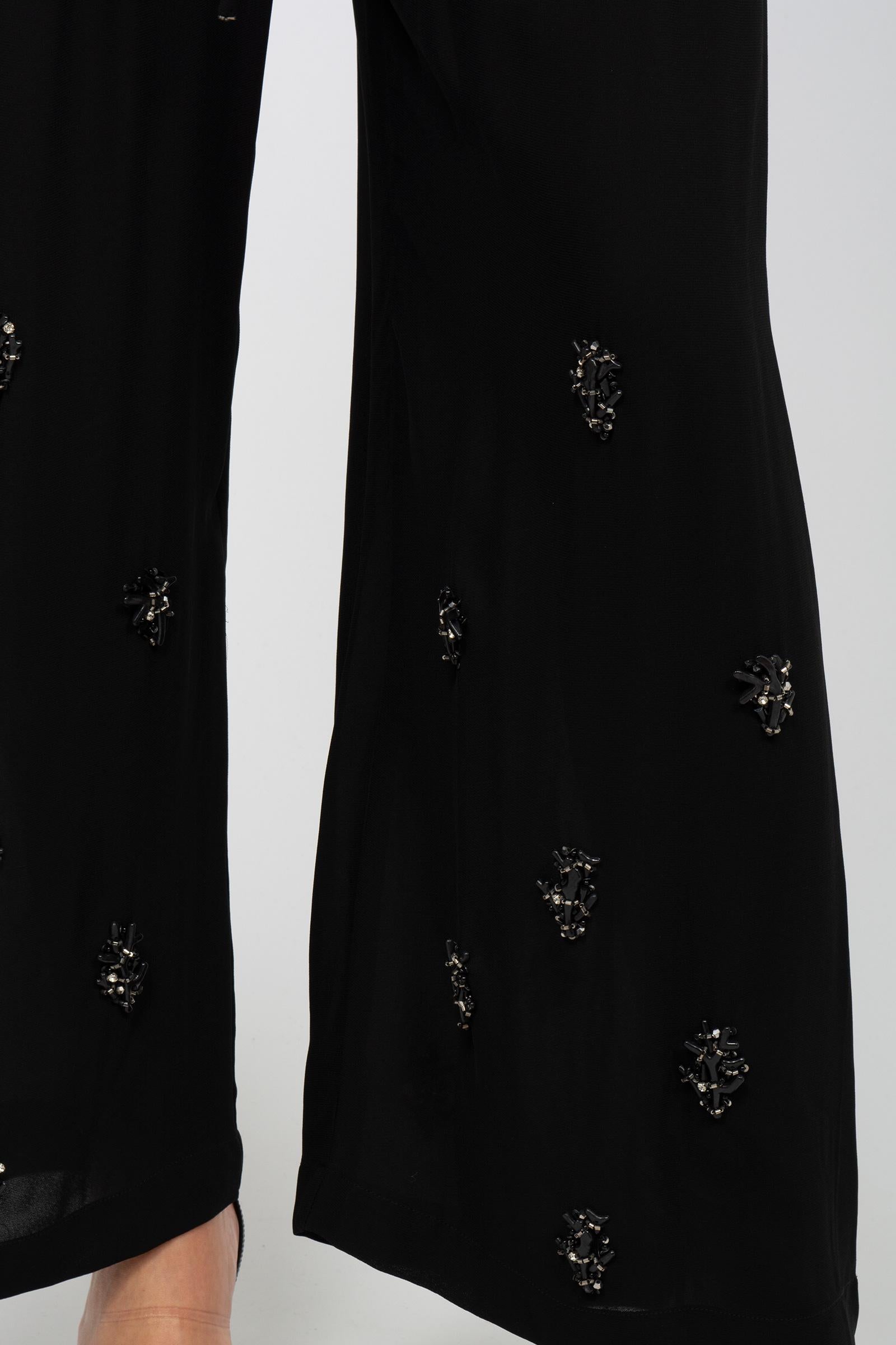 pantalone con ricamo coralli MS2652 BLACK MIRIAM STELLA 