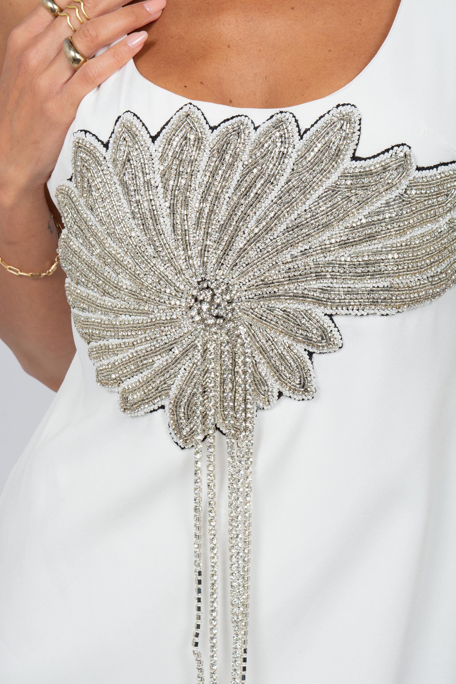 abito corto con ricamo shell MS2665 WHITE MIRIAM STELLA 
