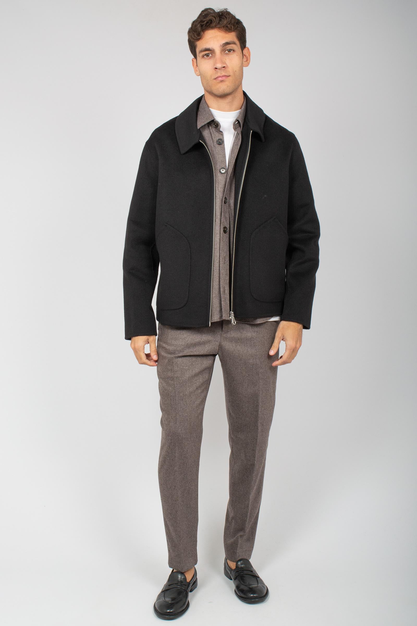 giacca con zip in panno di lana B51PUDANTDOU NERO PALTO' 