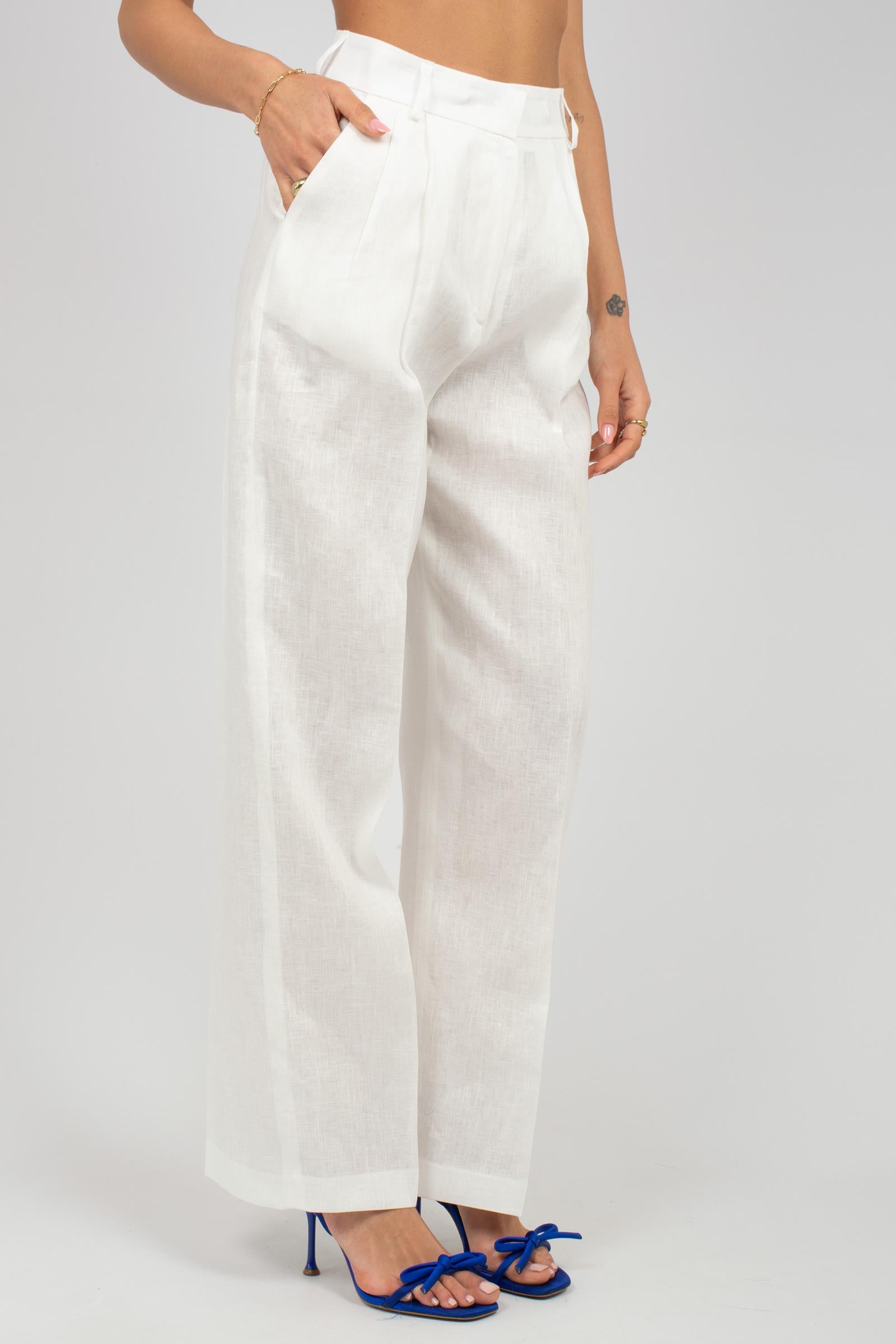 pantalone wide leg in lino PA3032ARTPT02712 WHITE ACTUALEE 