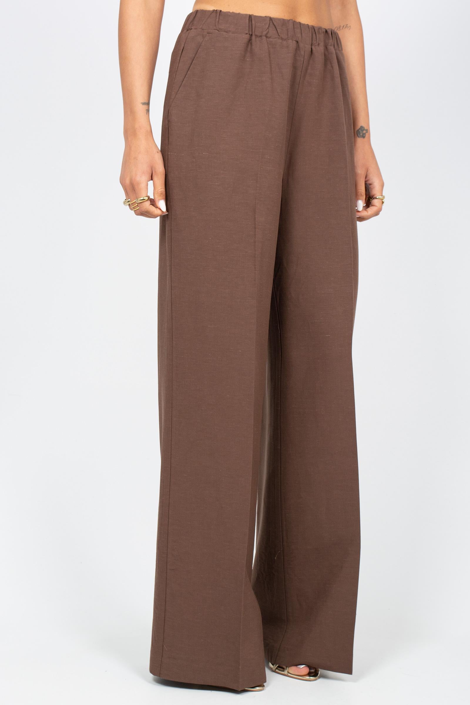pantalone in lino e viscosa P833LINOVIS MARRONE SANGERMANO 