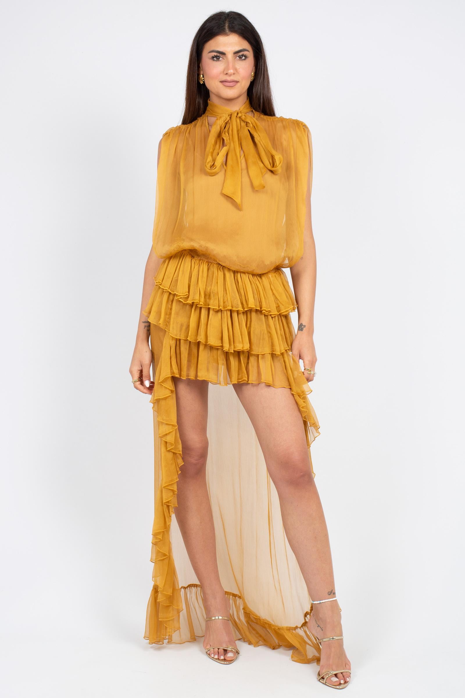 abito asimmetrico in chiffon di seta AB4133ART05AB YELLOW ACTUALEE 