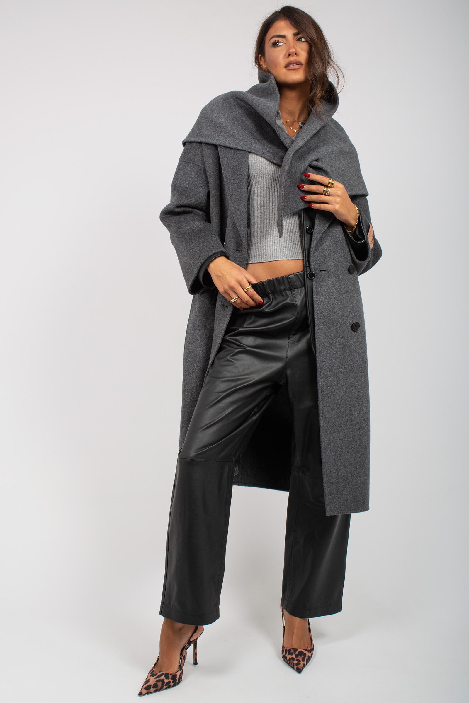 cappotto con cappuccio in panno di lana M1F0001 GRIGIO SOLOTRE 