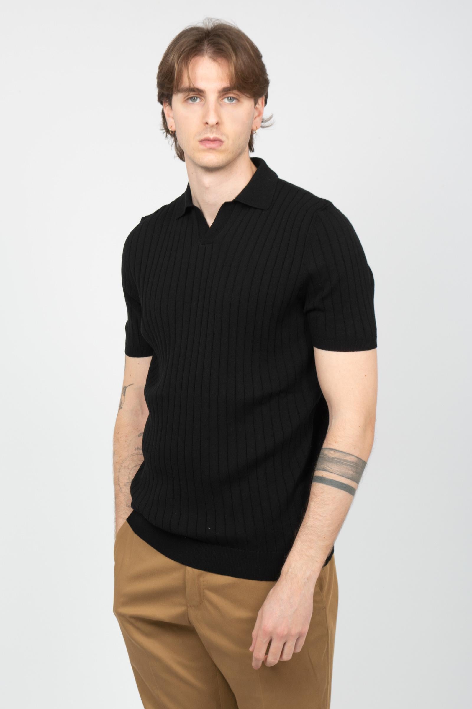 polo a coste in cotone B9AB0048 NERO AMARANTO 