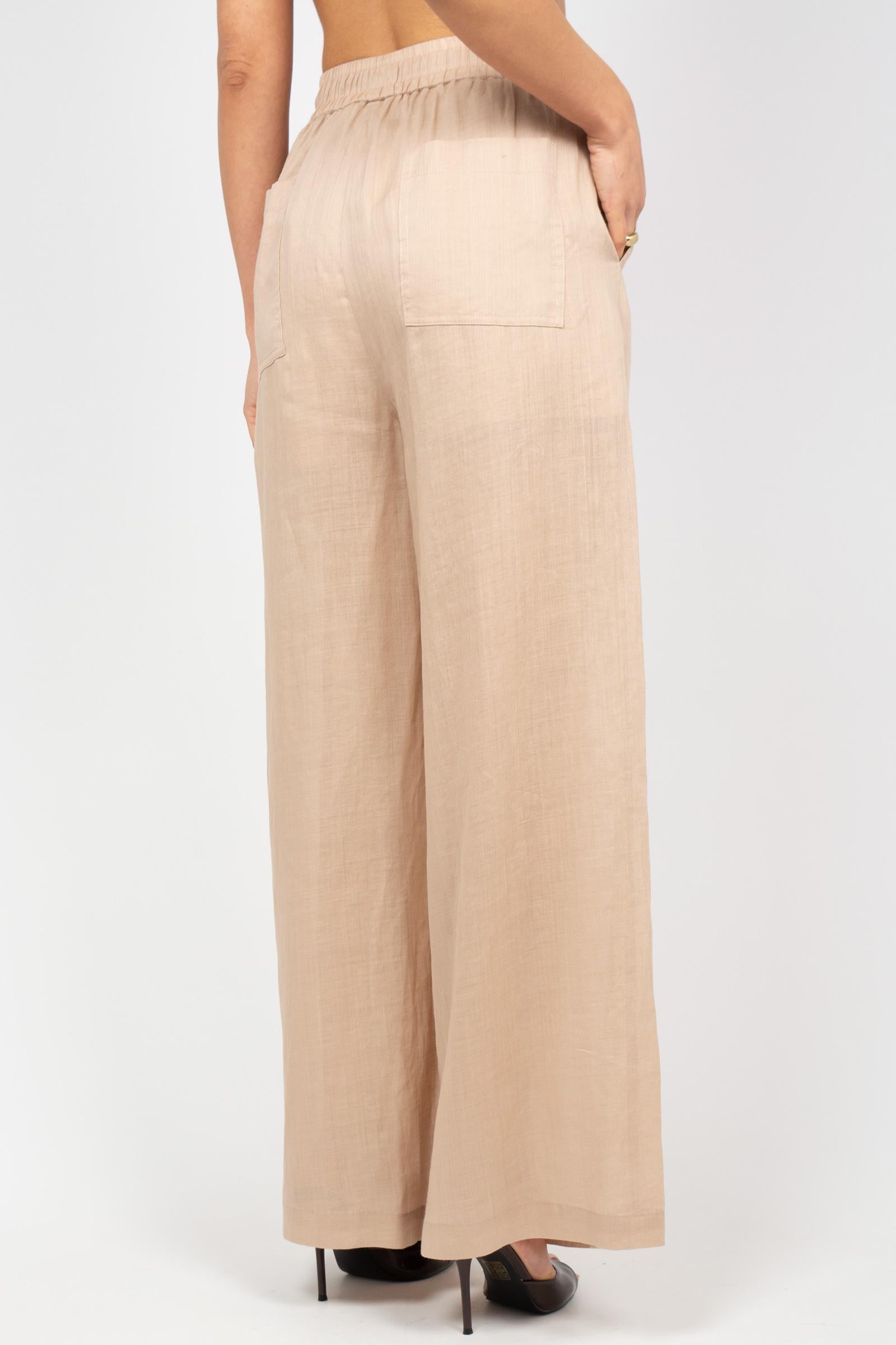 pantalone ampio in ramie M1AB0203 NATURALE SOLOTRE 