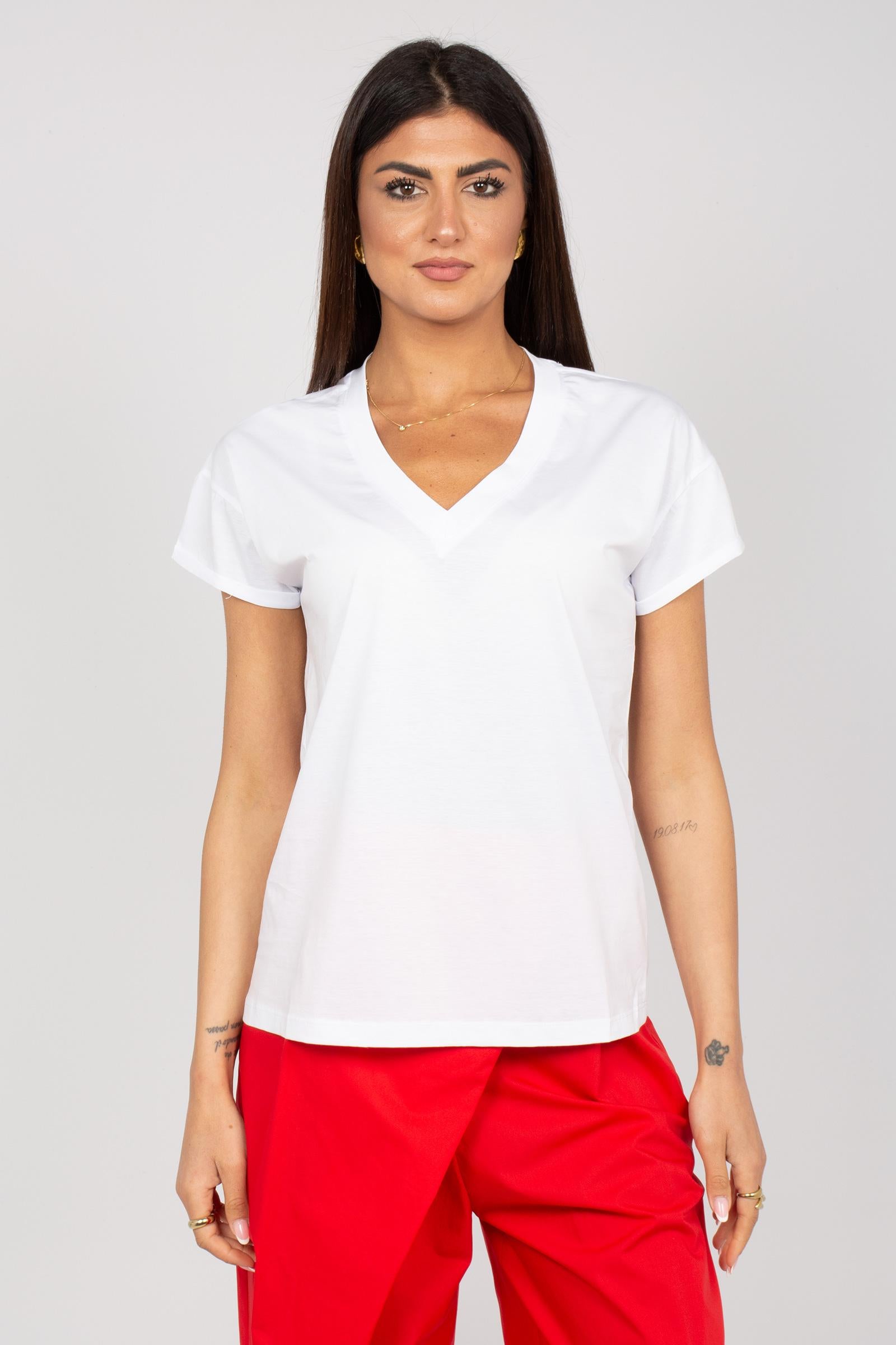 t-shirt scollo v in cotone M1AB0191 BIANCO SOLOTRE 