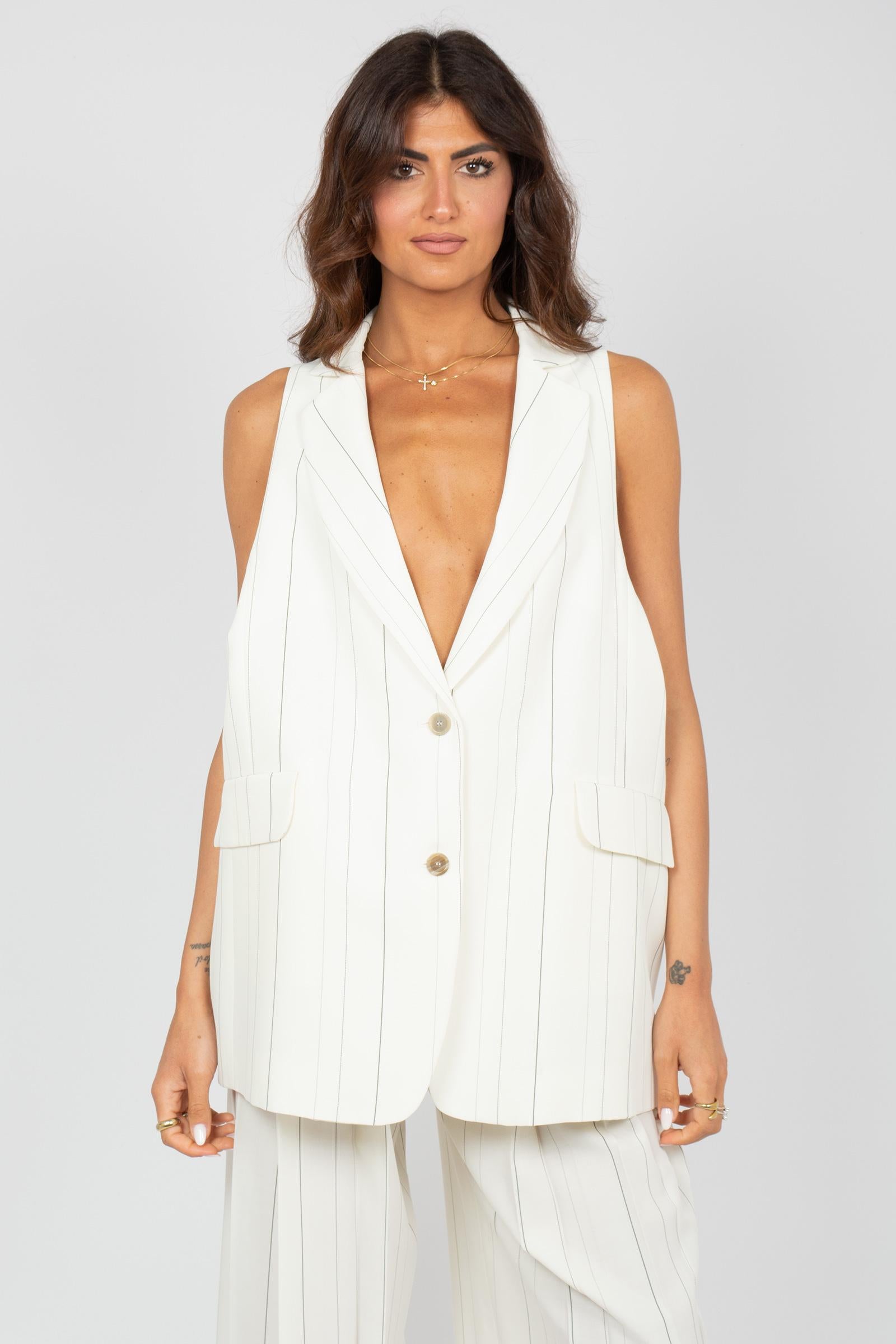 gilet oversize gessato 'elenoir' Y6SI51 RG107 SEMICOUTURE 