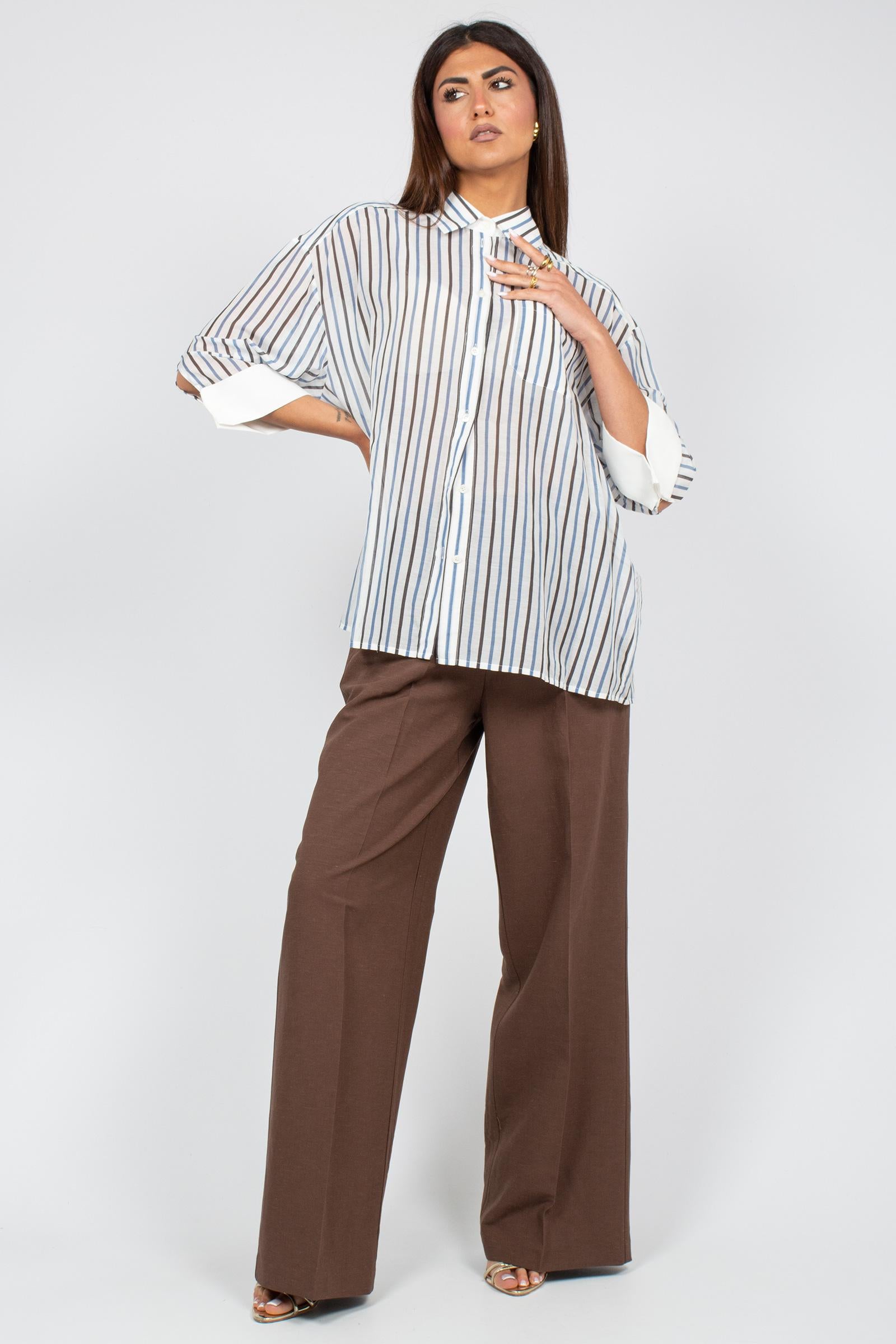 pantalone in lino e viscosa P833LINOVIS MARRONE SANGERMANO 