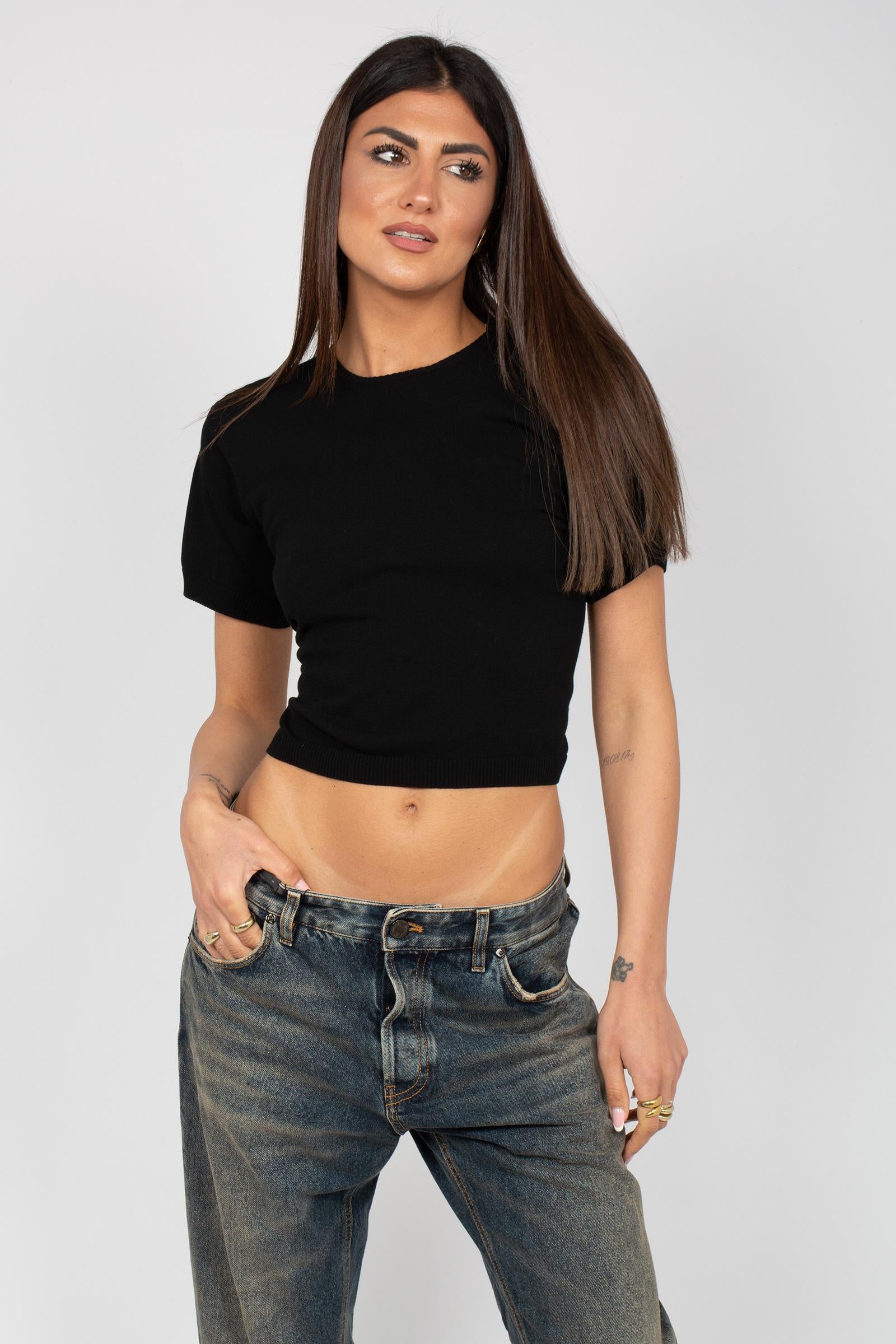 girocollo in filo di cotone M3AB0012 BLACK SOLOTRE 