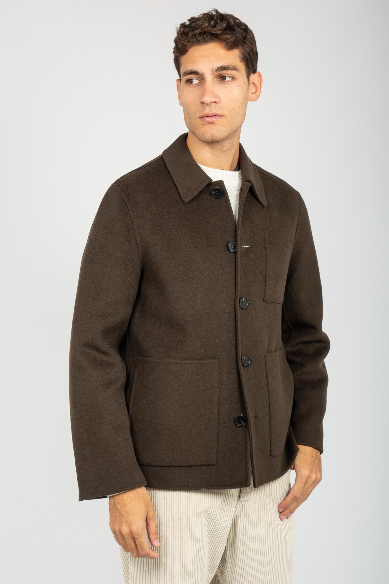 giacca con bottoni in panno di lana B6F0010 MORO AMARANTO 