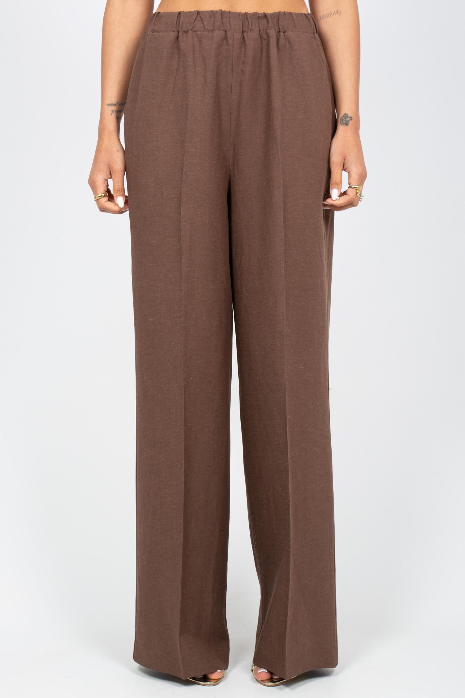 pantalone in lino e viscosa P833LINOVIS MARRONE SANGERMANO 