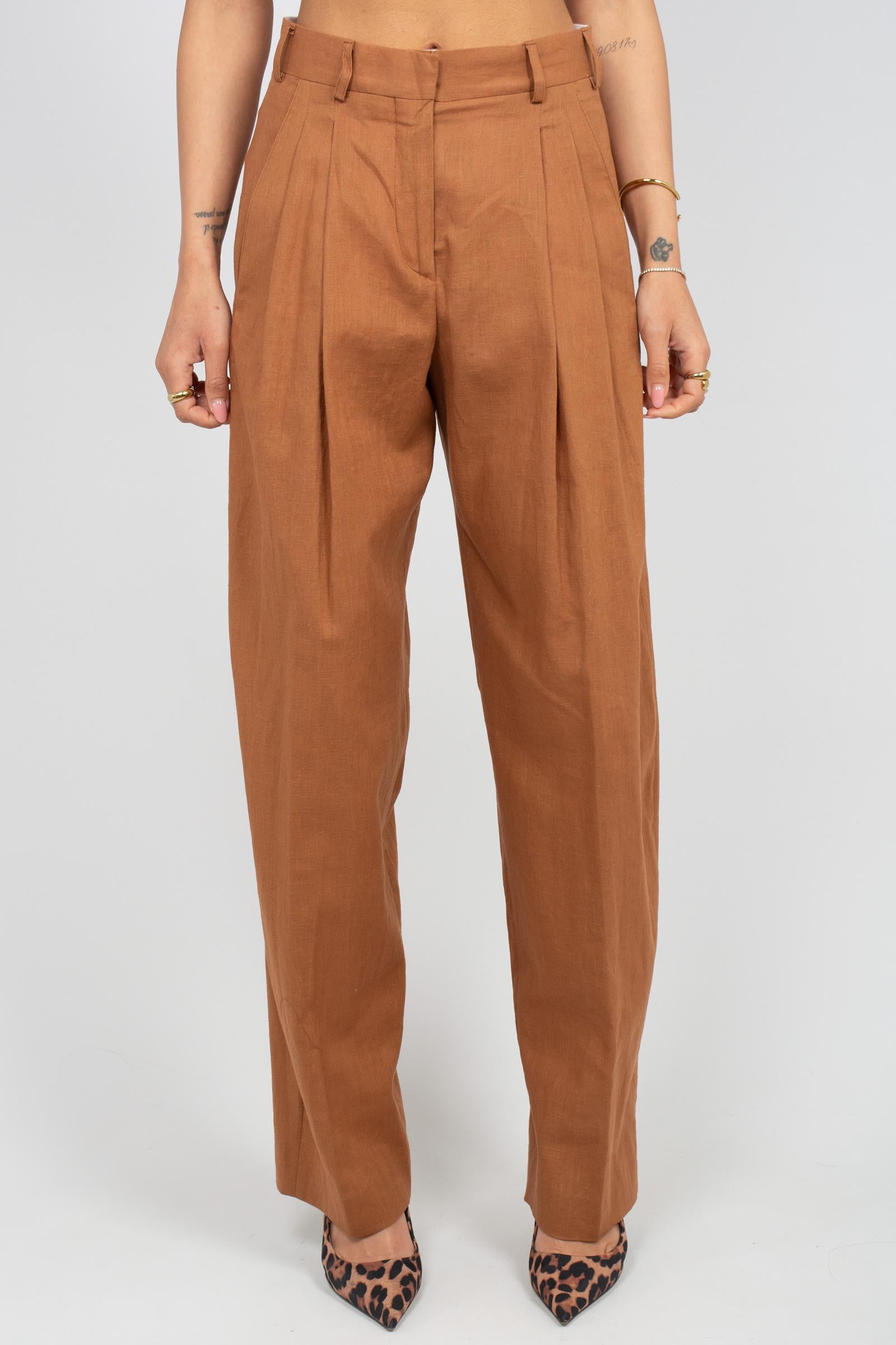 pantalone con pinces in lino S6PKWOPA039 910 A PAPER KID 