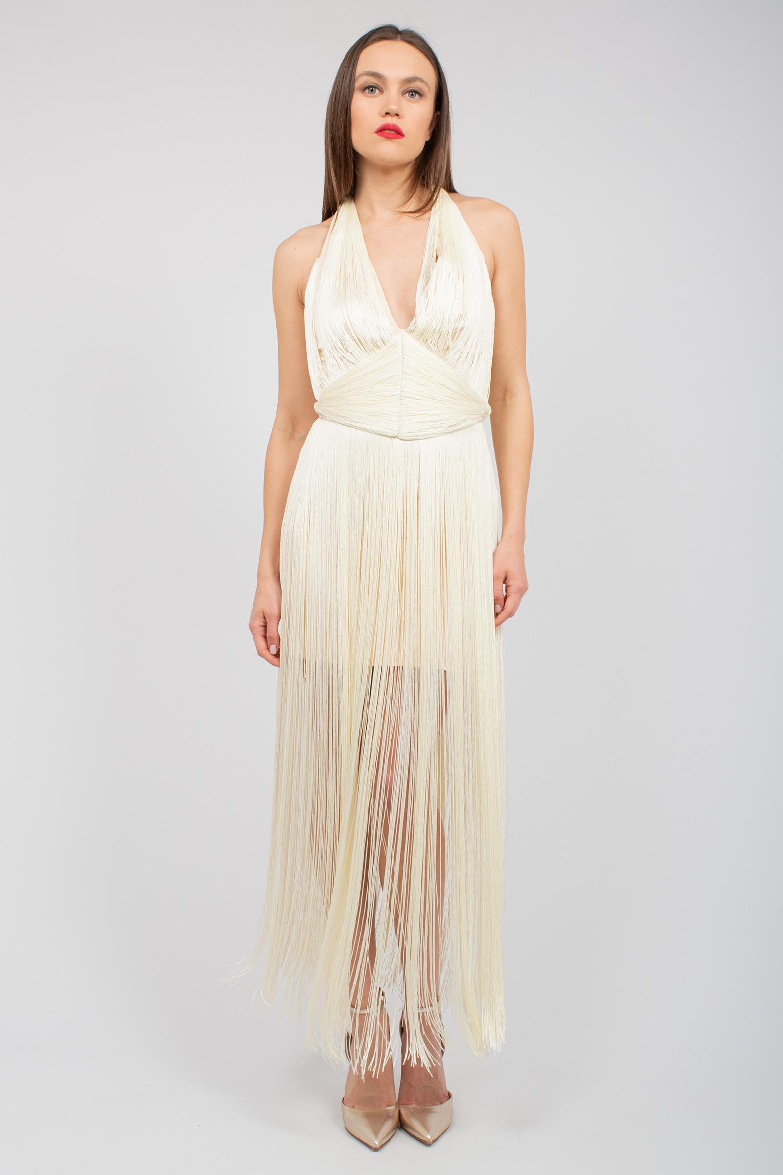 abito con frange all over 'sahara' RO057 BONE ROSANNA OCAMPO 