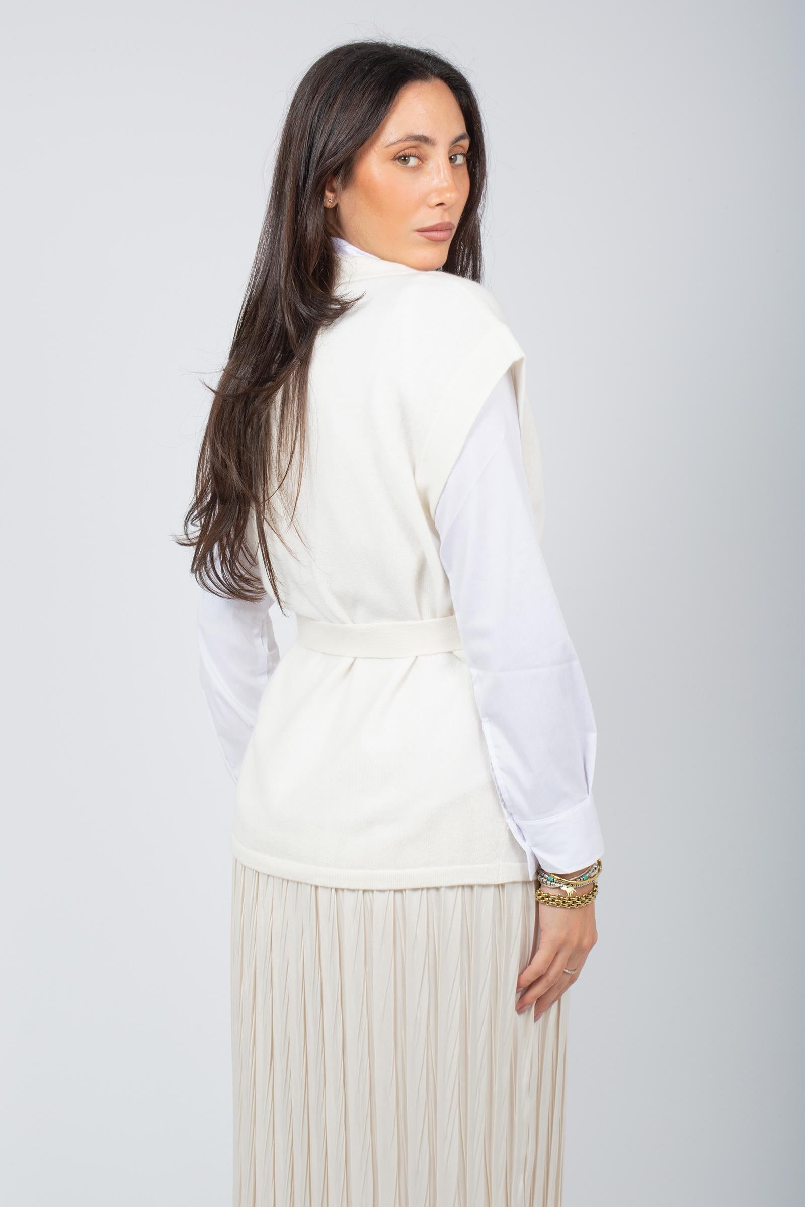 gilet con cintura in cashmere 4702508C ECRU NOT SHY 