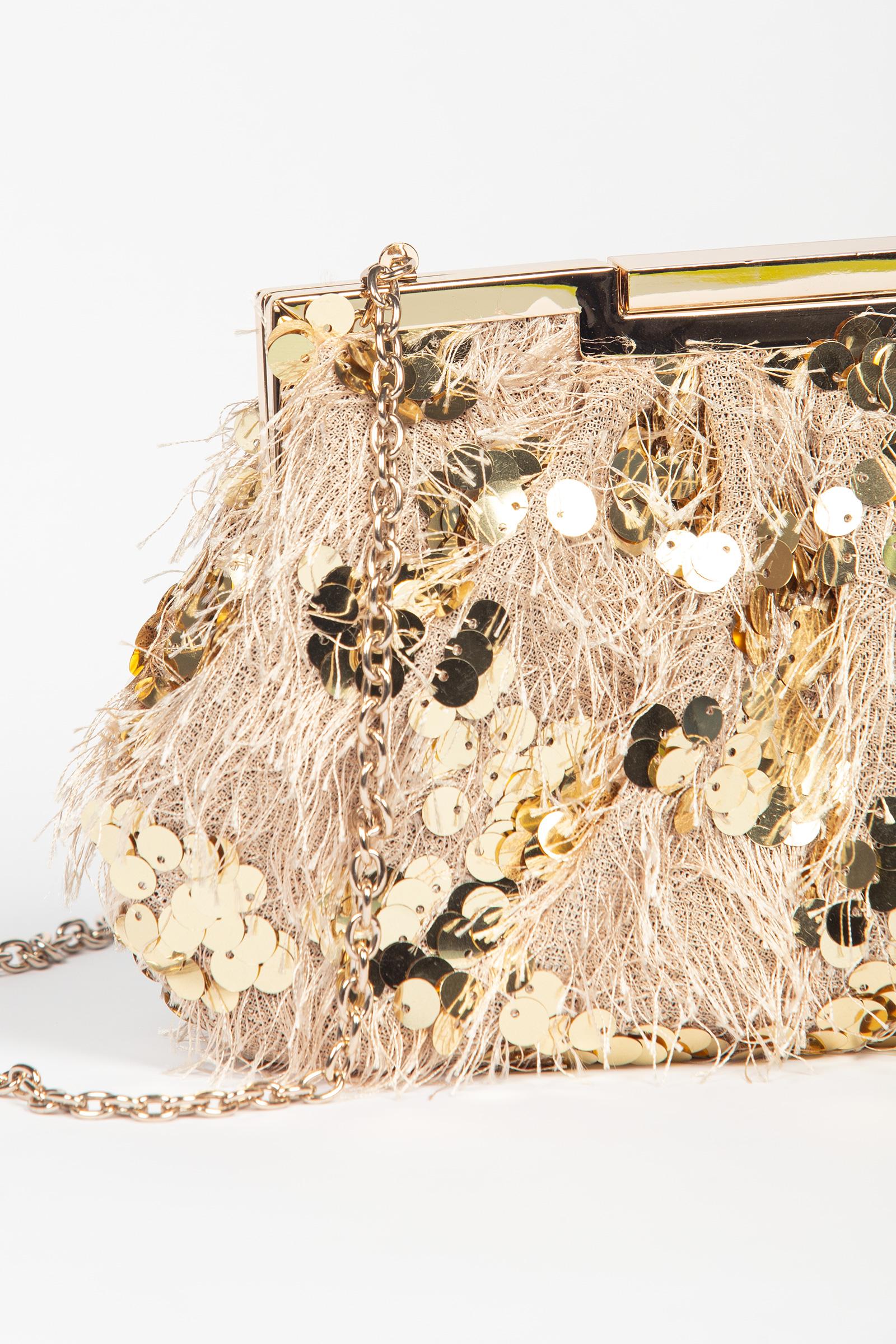 clutch morbida in pailettes e frange ACA531 ORO ANNA CECERE 