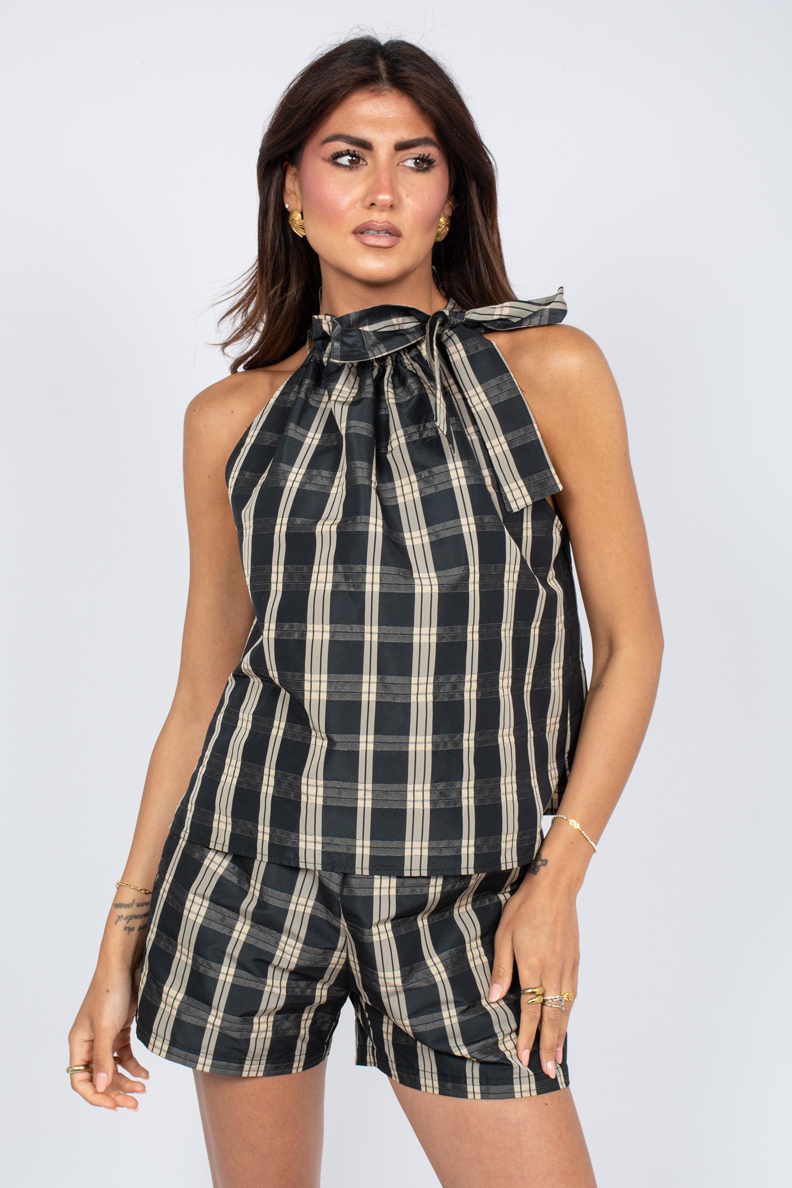top scollo america in taffeta a quadri MONTEFALCODD14 NEROSABBIA DOUUOD 