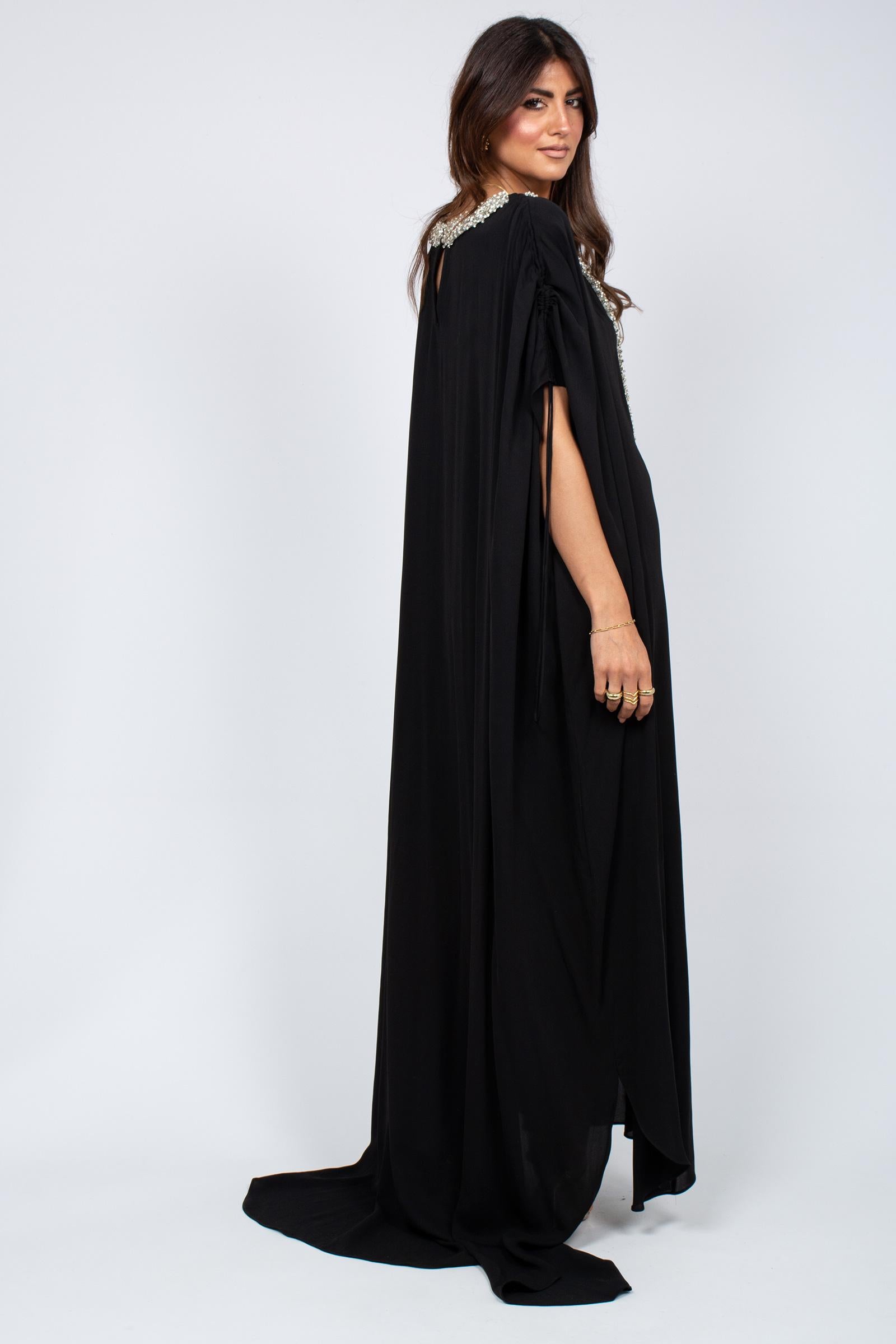 kaftano con ricamo sul collo MS2615 BLK MIRIAM STELLA 