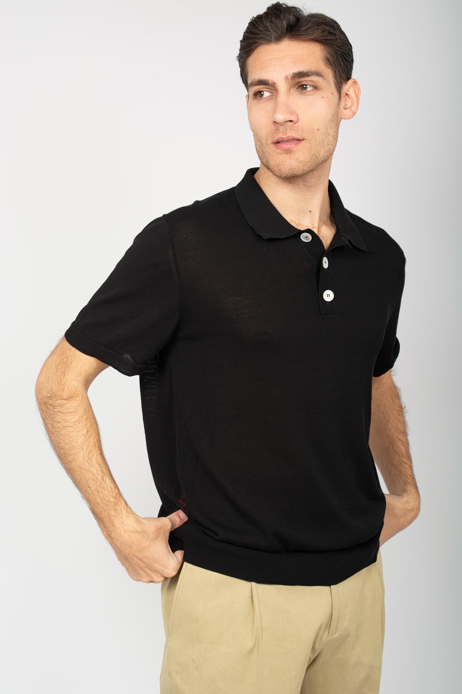polo in filo di cotone B9D0013D NERO AMARANTO 