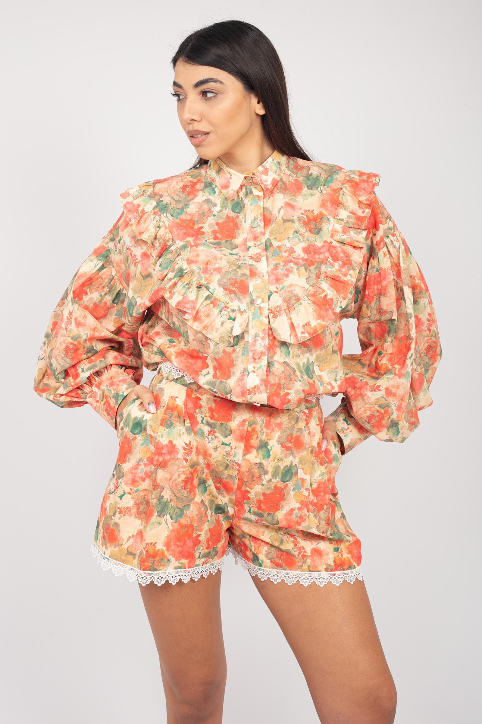 camicia in cotone stampa fiori CA566ART14109 ARANCIO ACTUALEE 