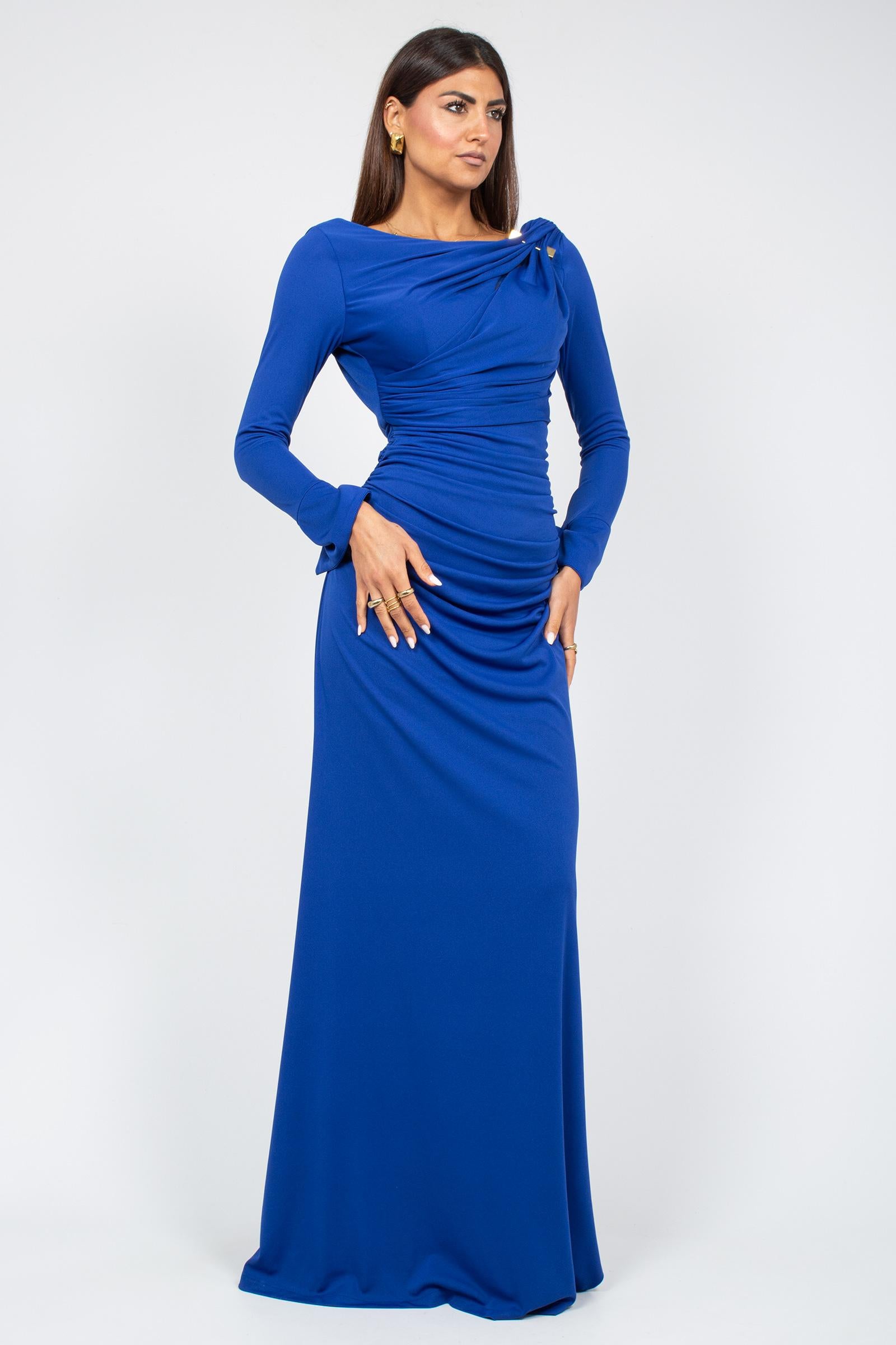 abito lungo con drappeggi 22613 ELETTRICBLUE OLISHA 