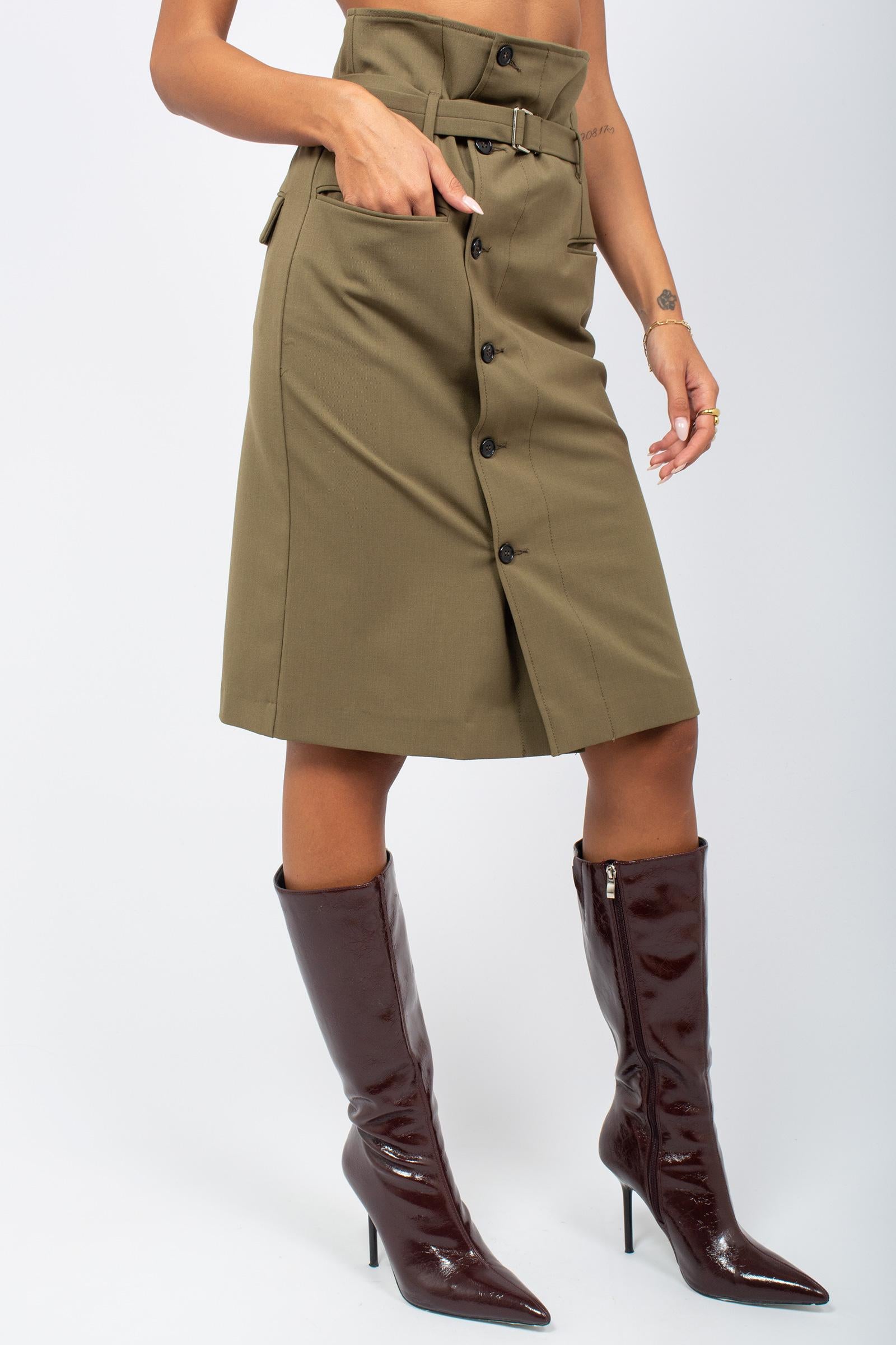 gonna con bottoni in gabardine di lana SVW02609W0206 VERDE SIVIGLIA 