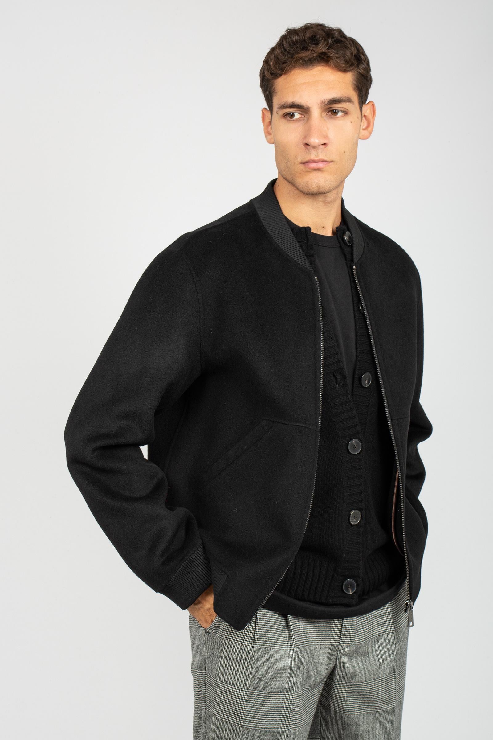 giacca con zip in panno di lana B6F0011 NERO AMARANTO 