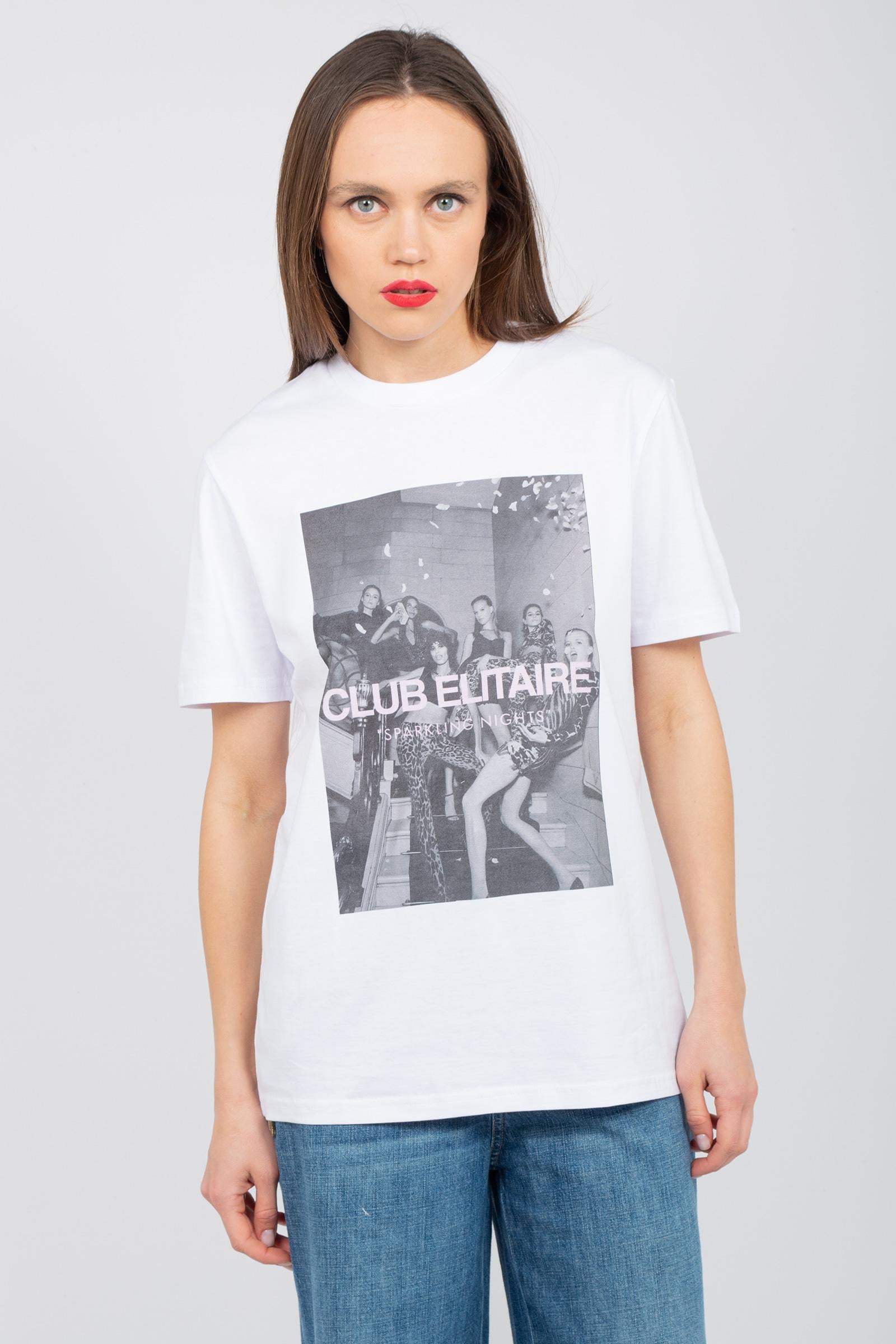 t-shirt in cotone con stampa club elitaire UTEE836TAIR WHT ELITE 