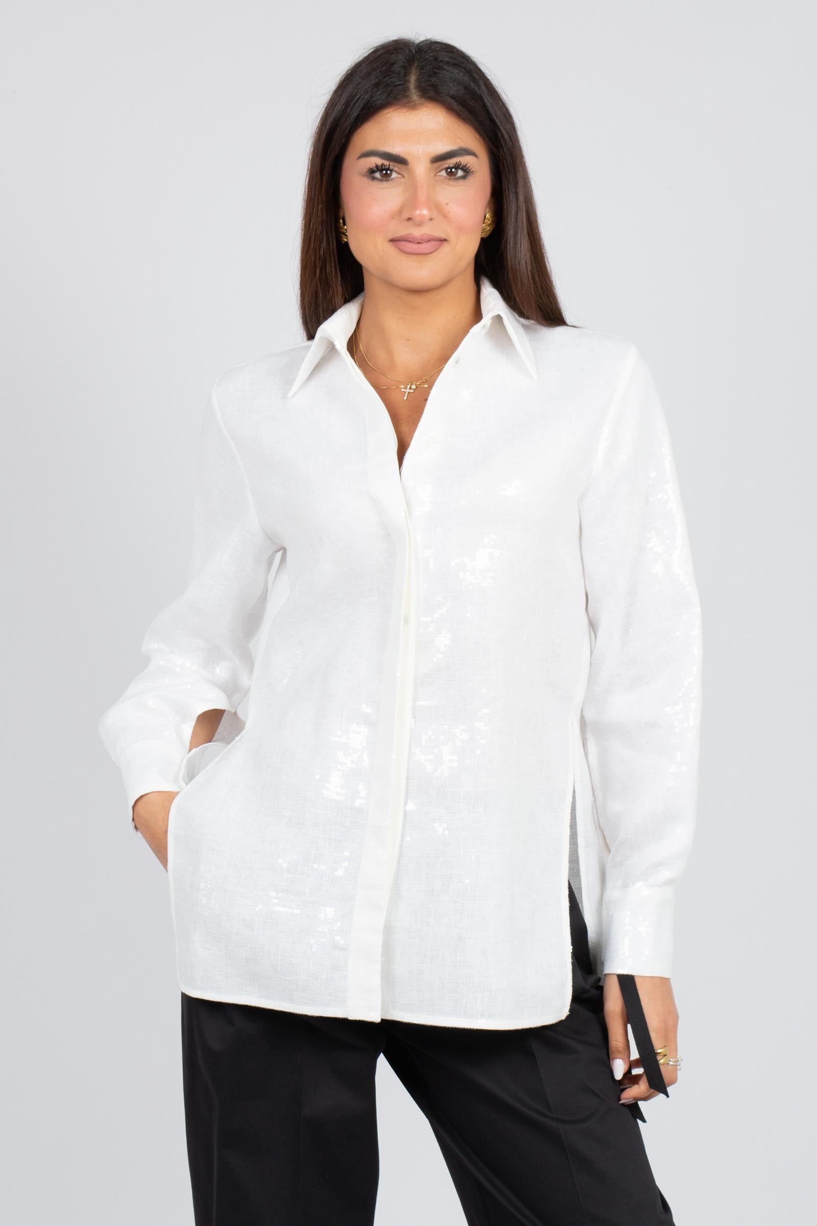 camicia in lino e pailettes 'karissa' S6SO03 A03 SEMICOUTURE 