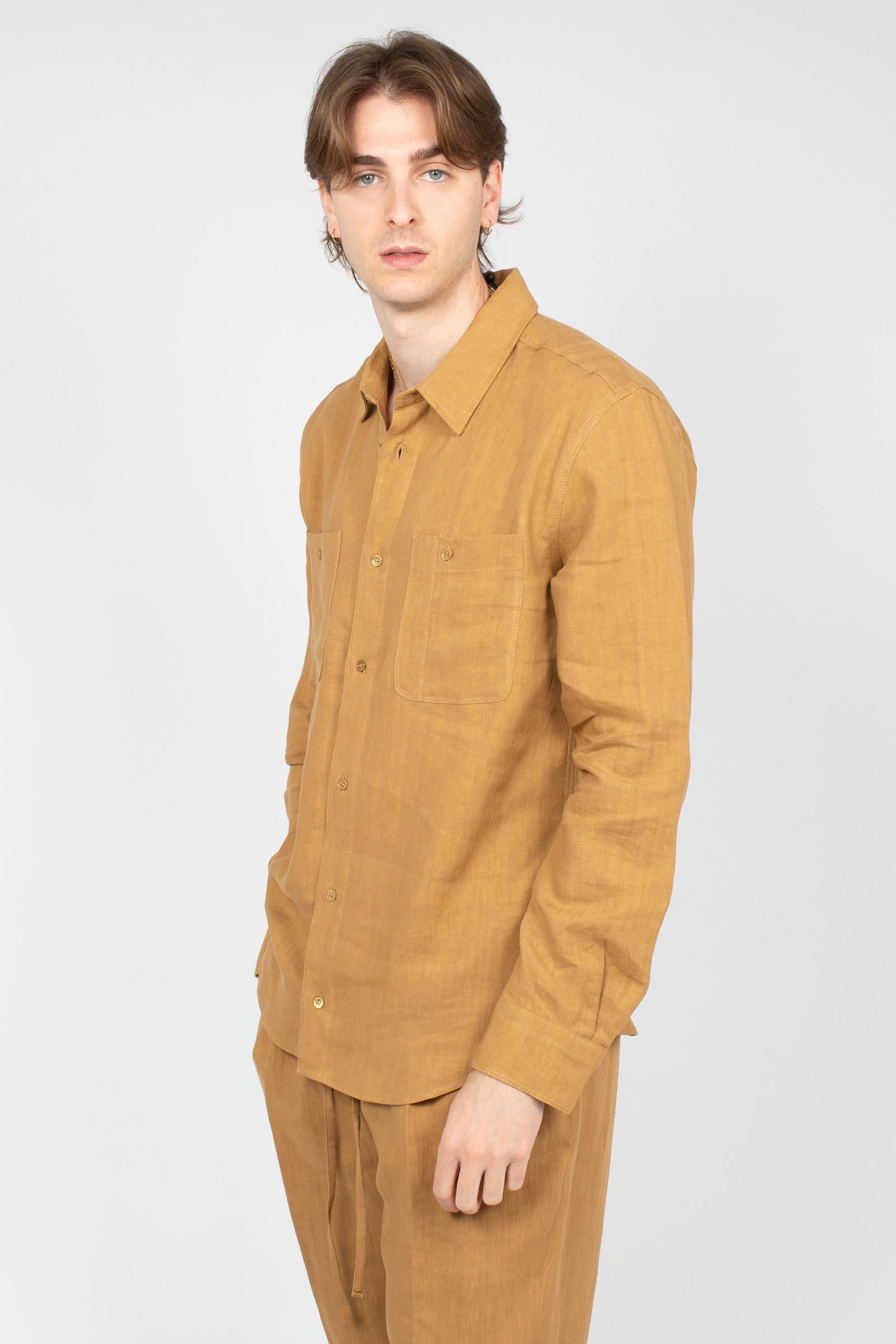 camicia oversize in lino B6AB0018 BEIGE AMARANTO 