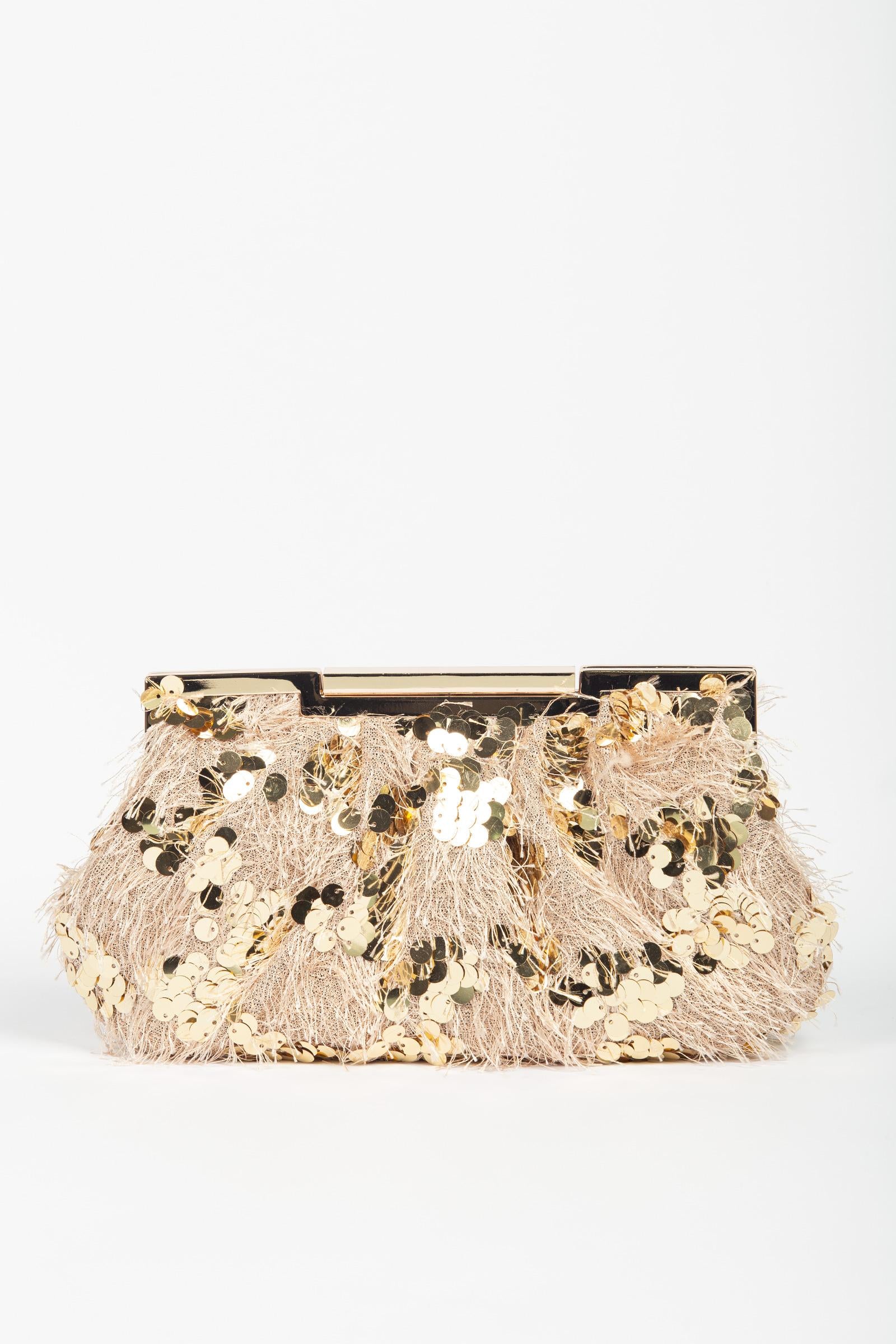 clutch morbida in pailettes e frange ACA531 ORO ANNA CECERE 