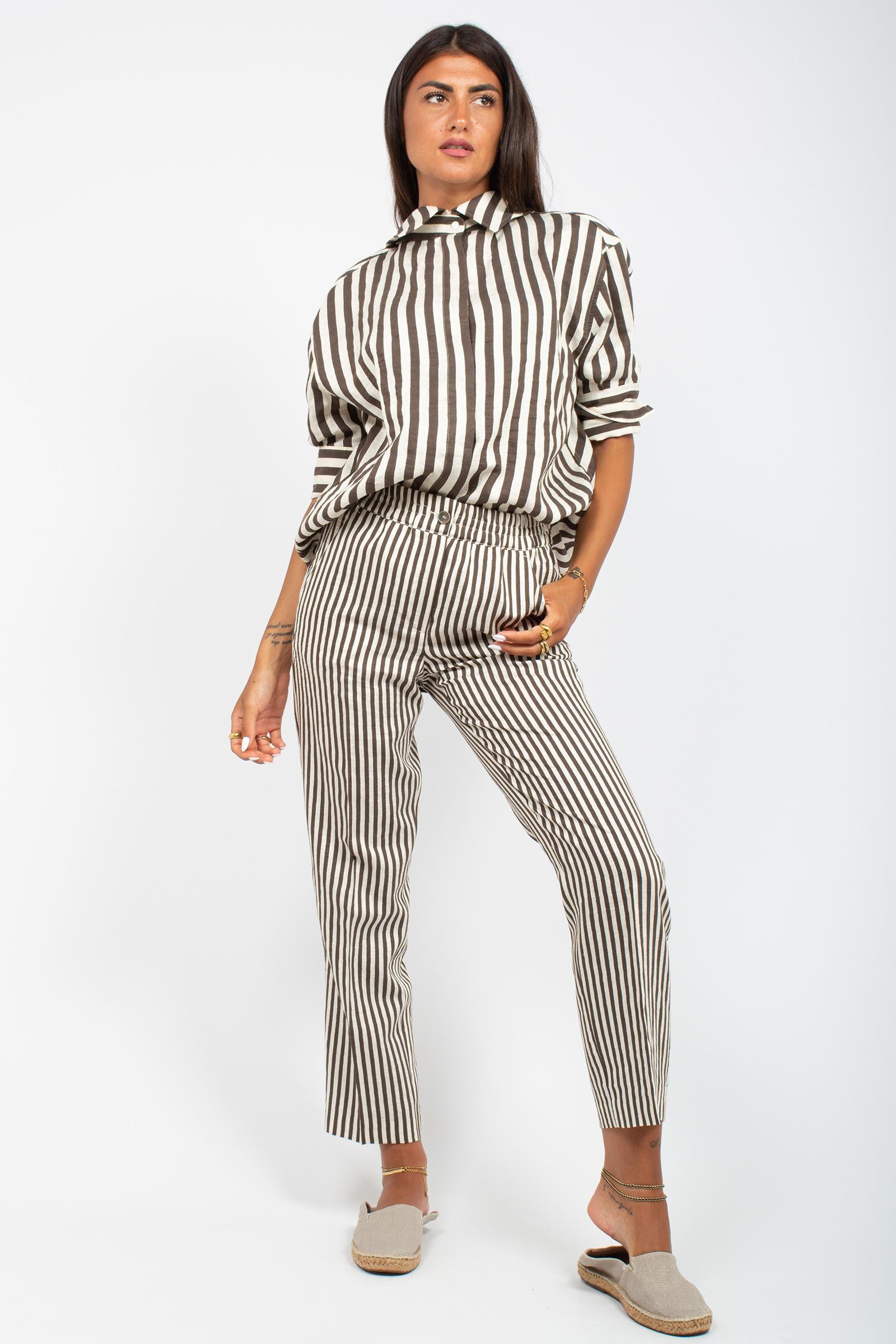 camicia a righe in misto lino CA1433330049 250 SEVENTY 