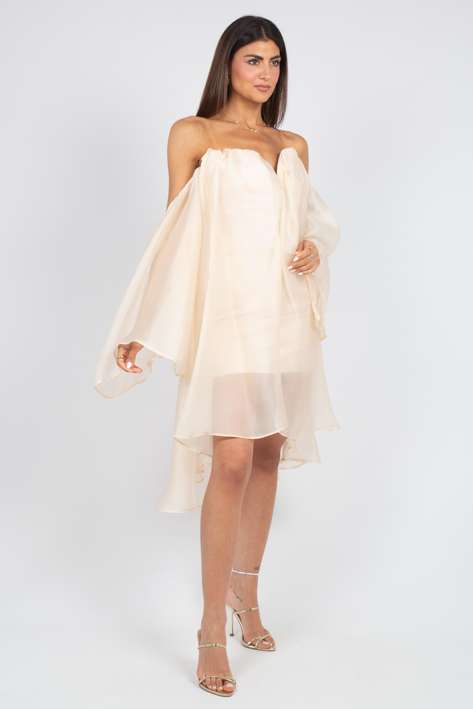 abito corto con balze in organza MS2603 POWDER MIRIAM STELLA 